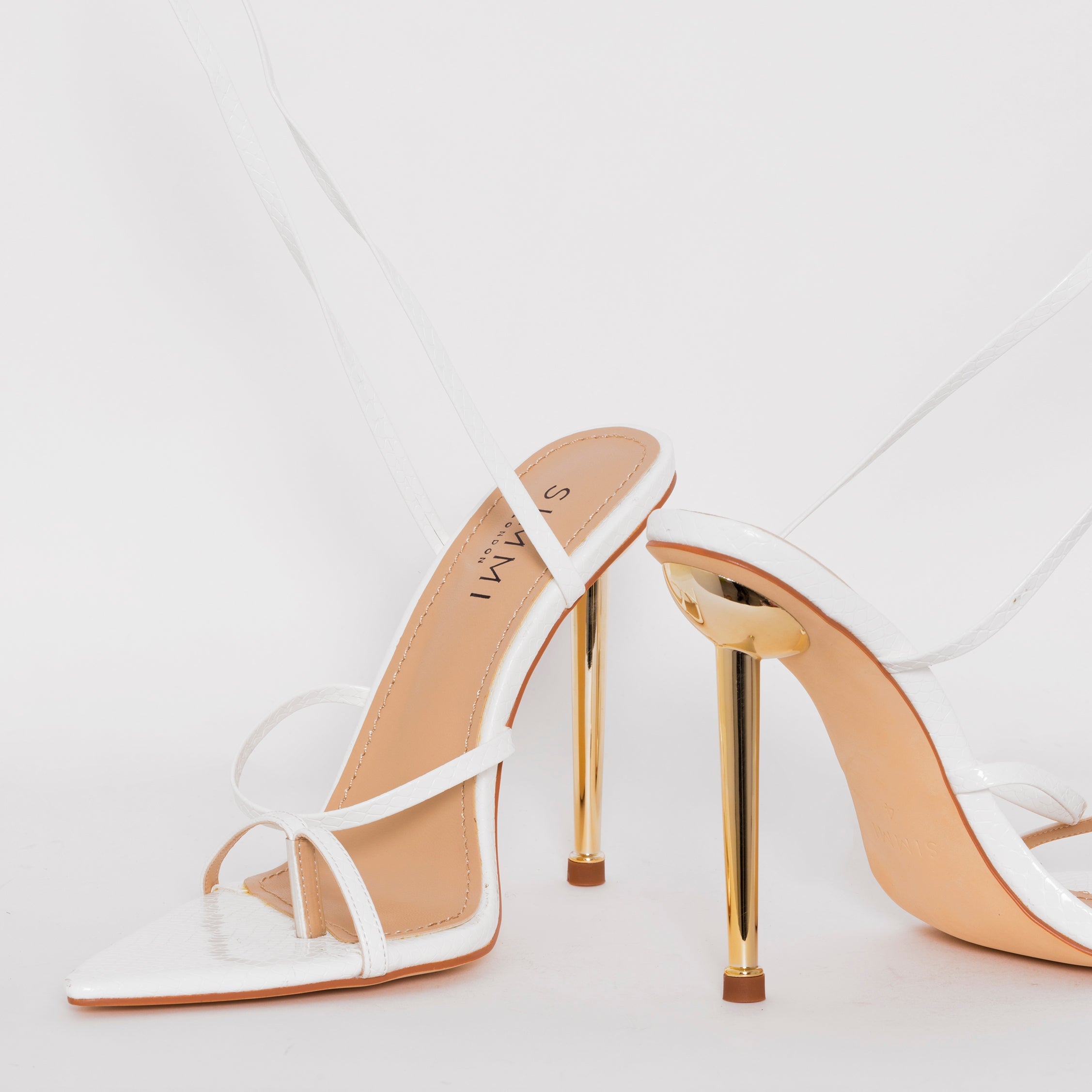 Tyler White Snake Print Lace Up Heels