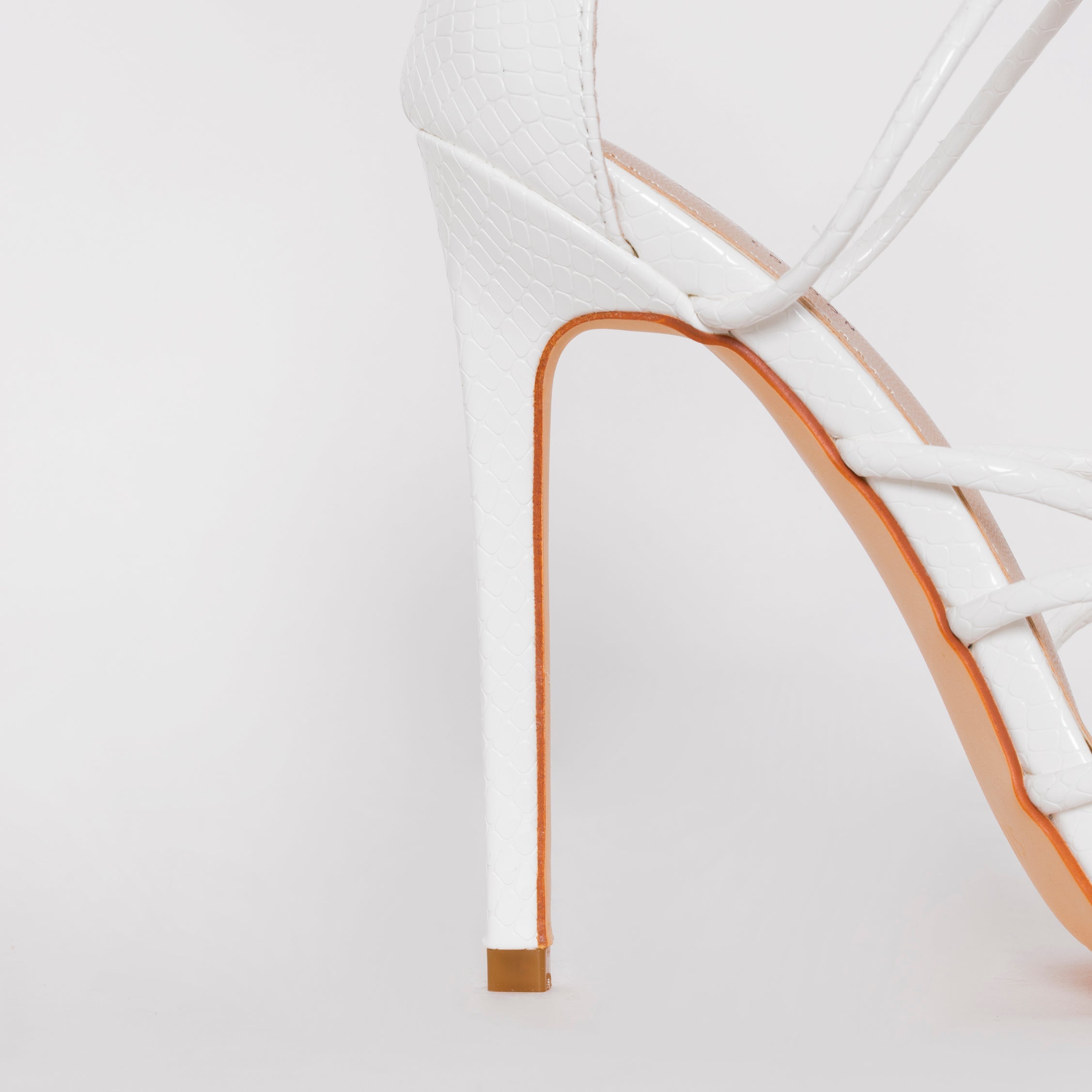 Marissa White Faux Snake Print Lace up Stiletto Heels