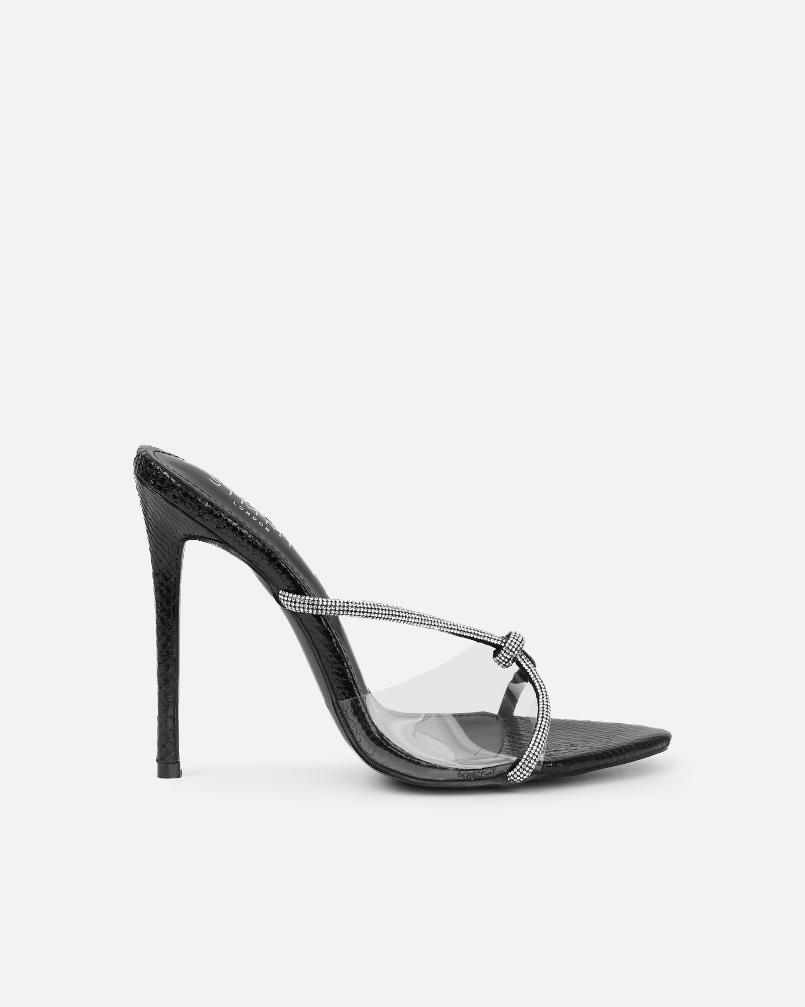 Meriel Black Snake Effect Stiletto Mules