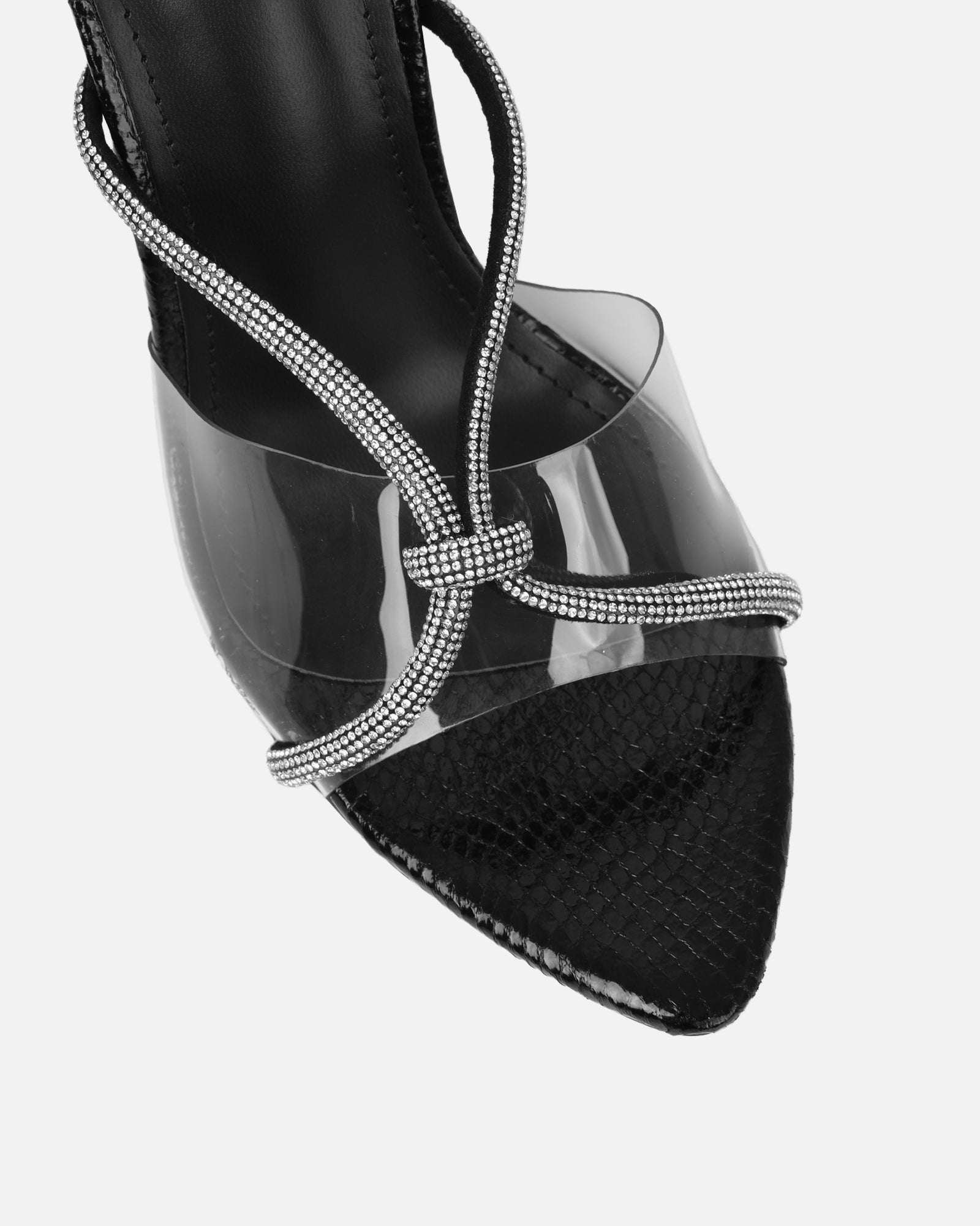 Meriel Black Snake Effect Stiletto Mules