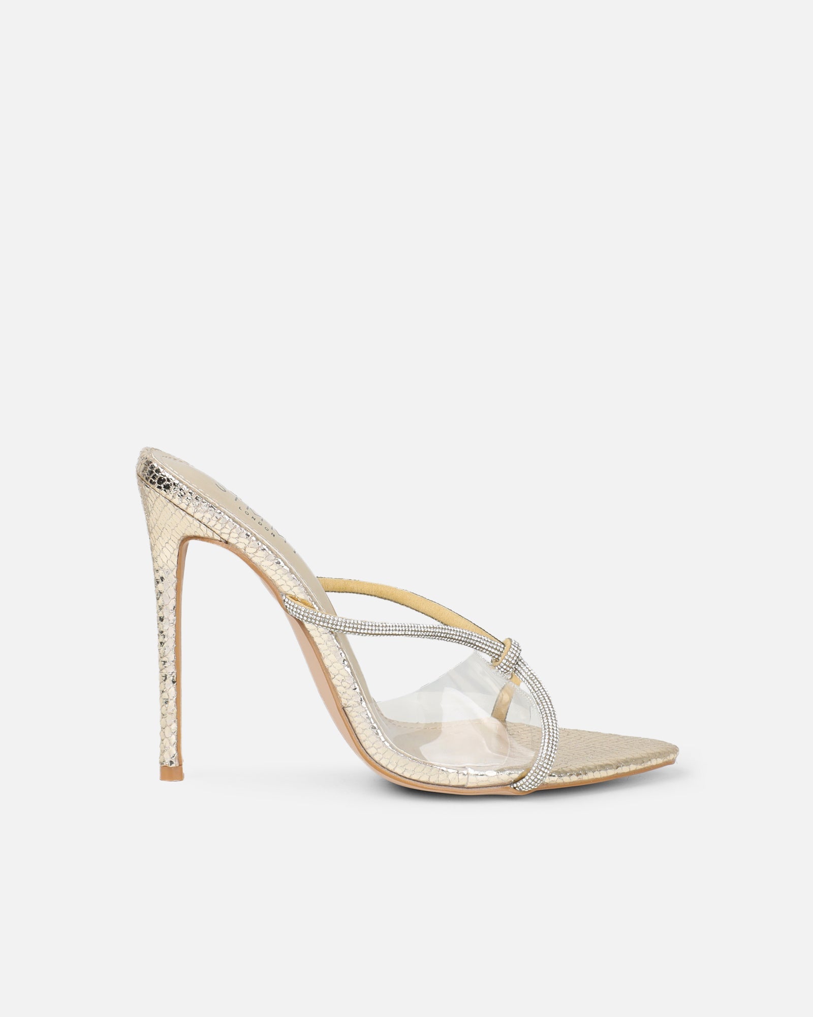 Meriel Gold Snake Effect Stiletto Mules
