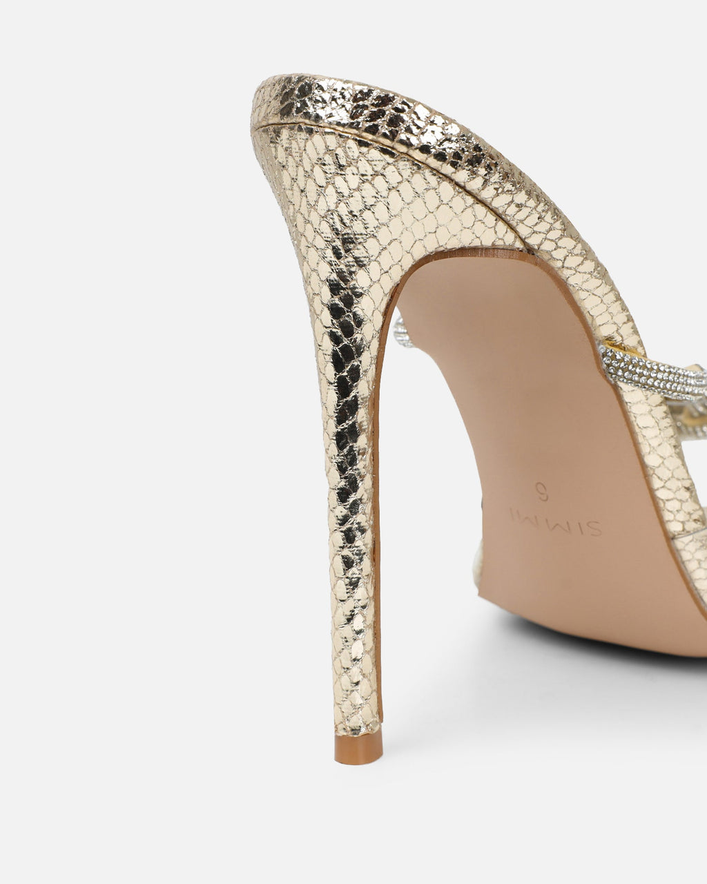 Meriel Gold Snake Effect Stiletto Mules
