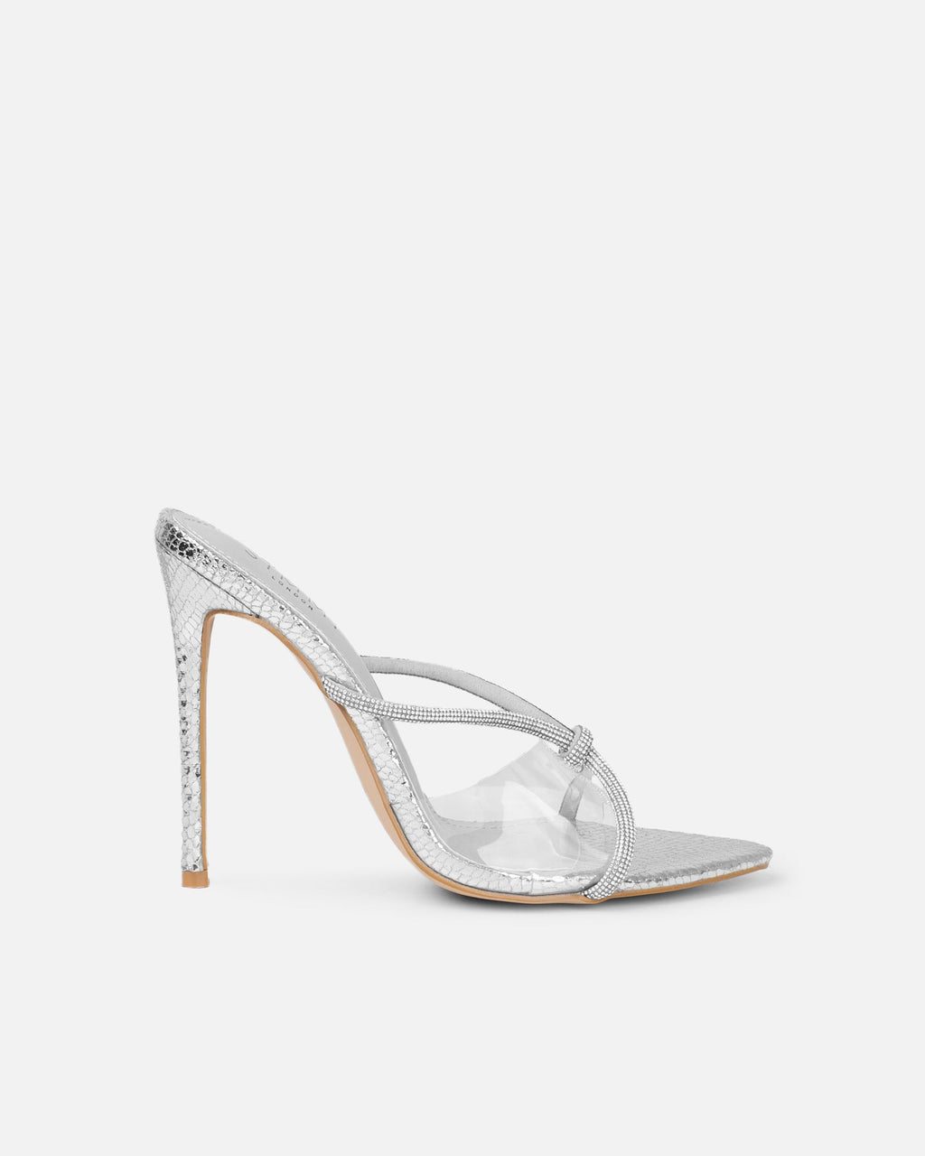 Meriel Silver Snake Effect Stiletto Mules
