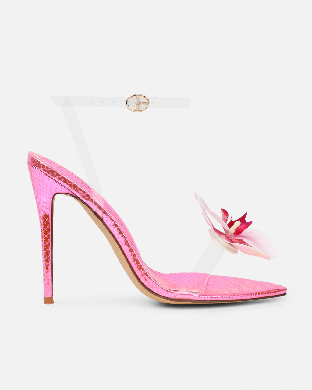 Erica Pink Snake Flower Embellished Heeled Sandals
