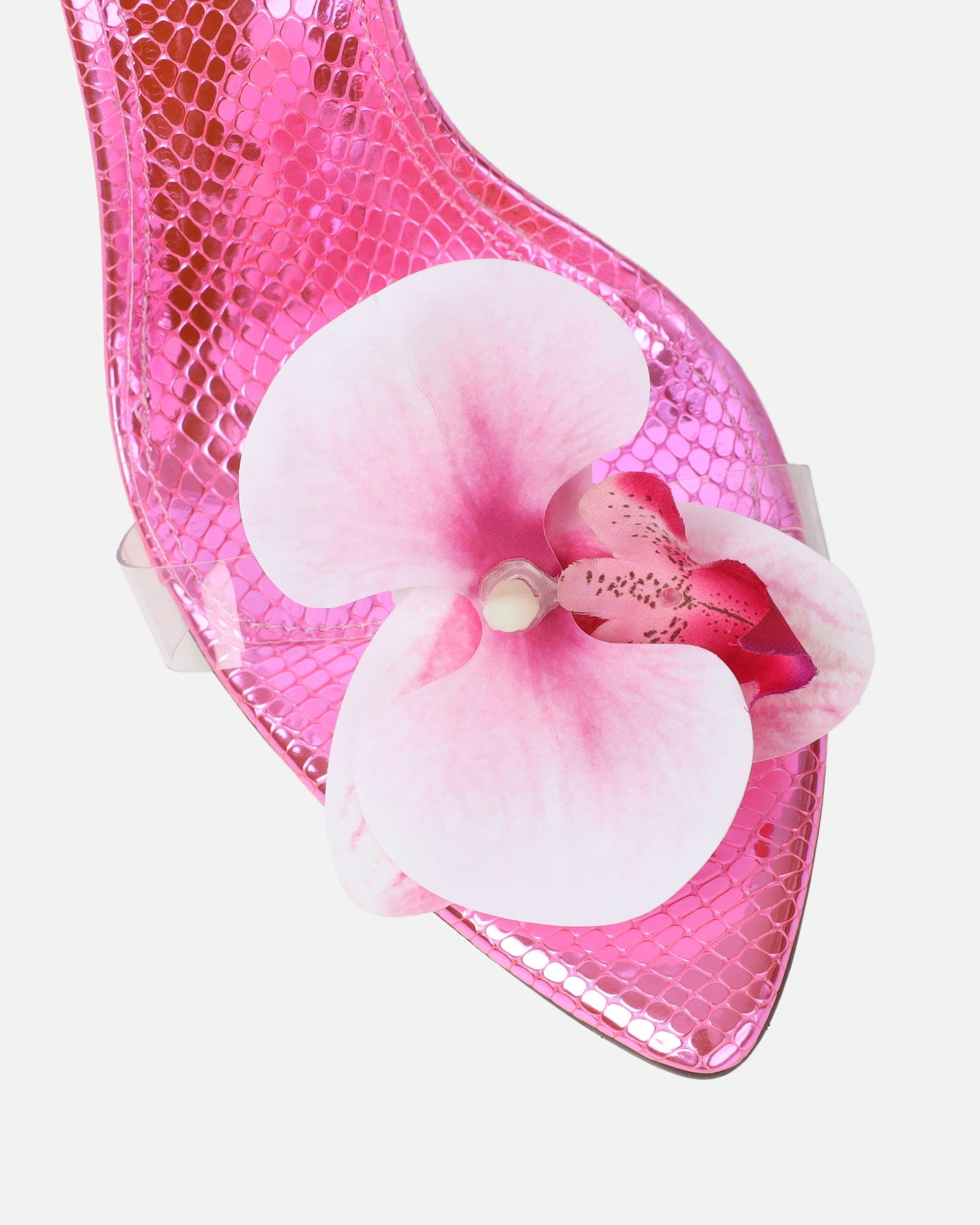 Erica Pink Snake Flower Embellished Heeled Sandals