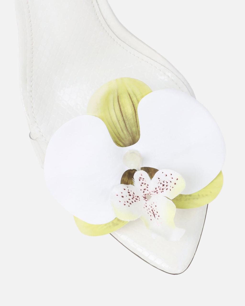 Erica White Snake Flower Embellished Heeled Sandals