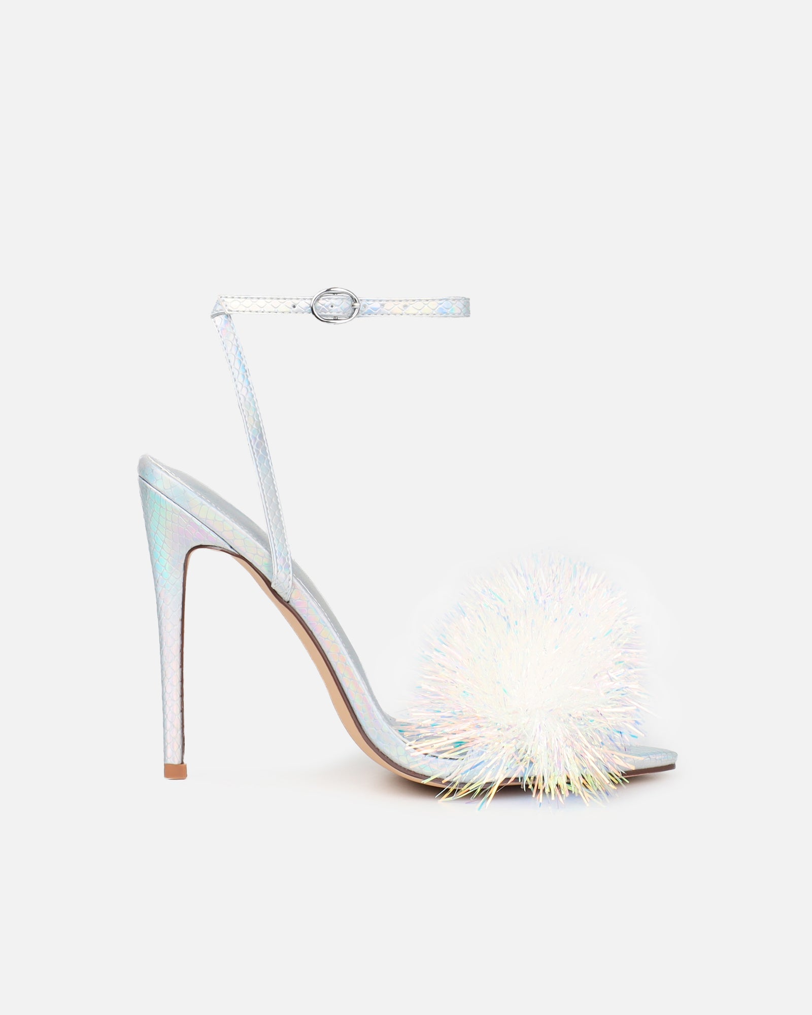 Doris Silver Holographic Tinsel Heeled Sandals