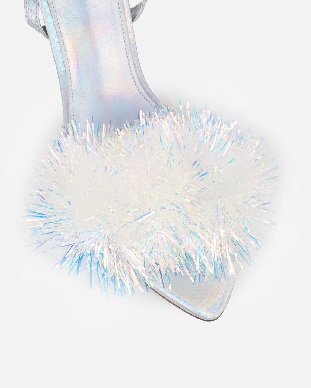 Doris Silver Holographic Tinsel Heeled Sandals