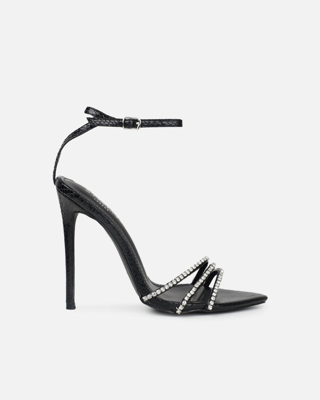 Shakirah Black Snake Diamante Heeled Sandals