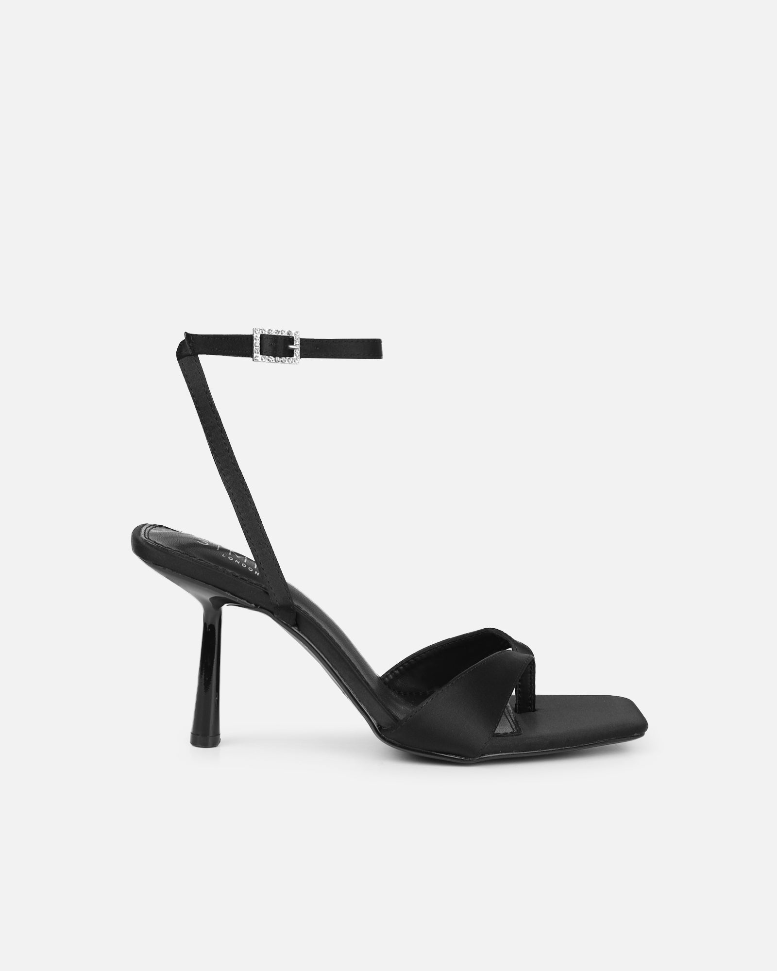 Ebba black satin heeled sandals