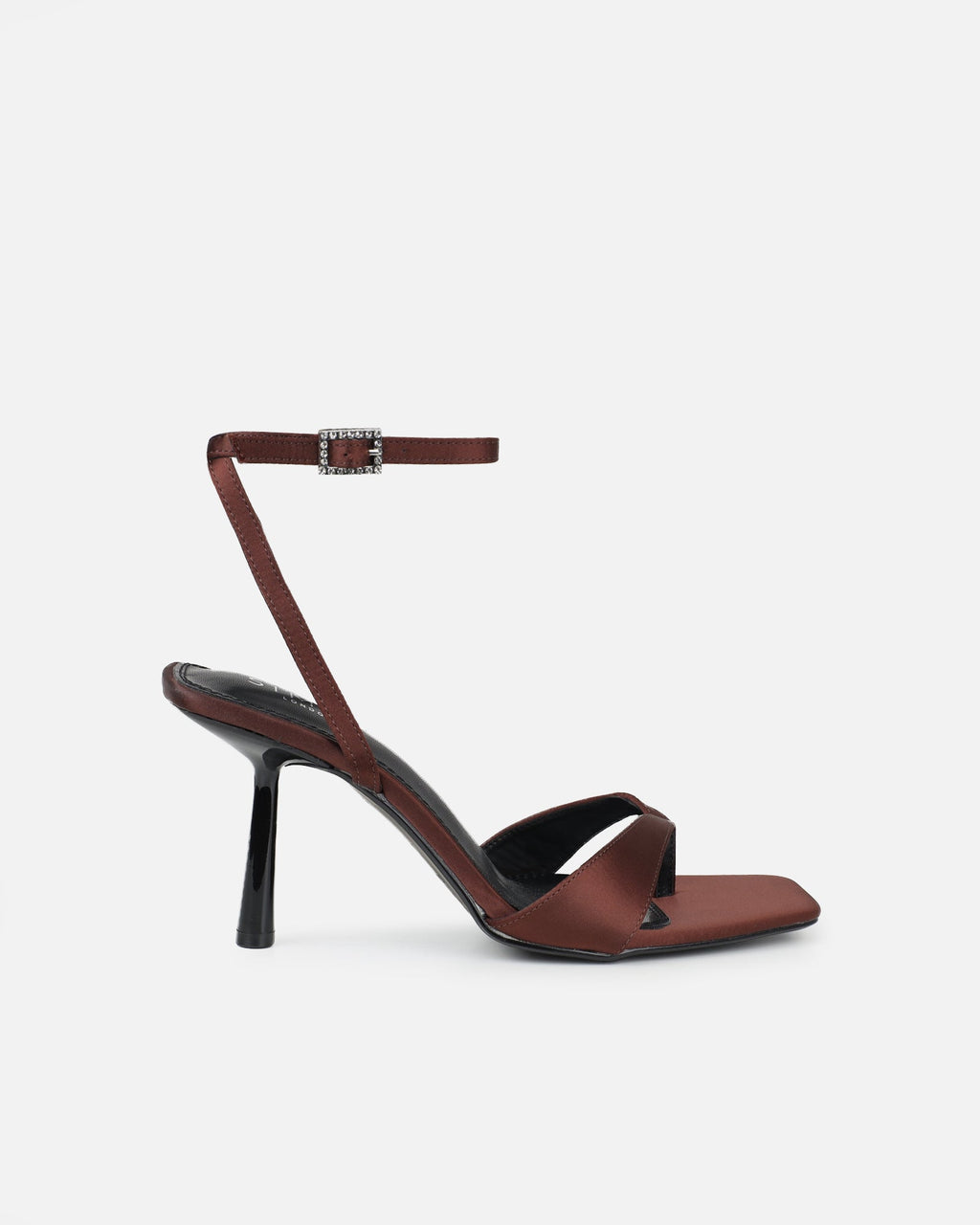 Ebba chocolate brown satin heeled sandals