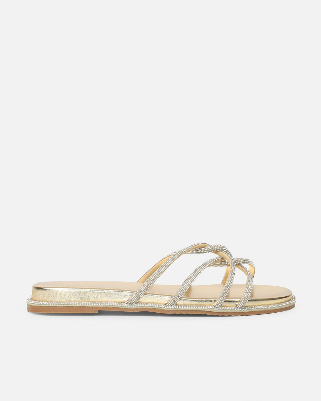 Edessa Gold Metallic Diamante Flat Sandals