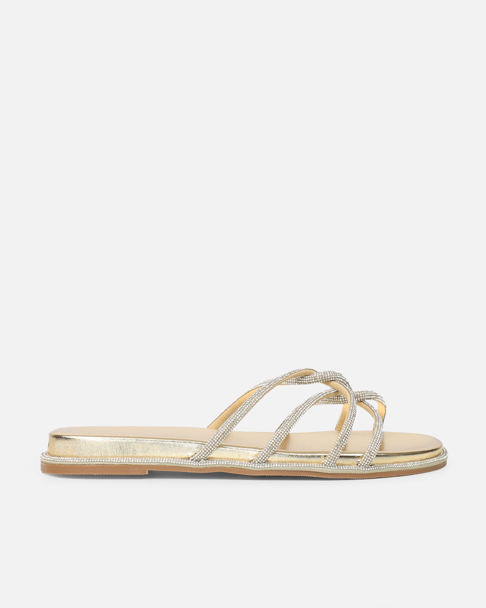 Edessa Gold Metallic Diamante Flat Sandals