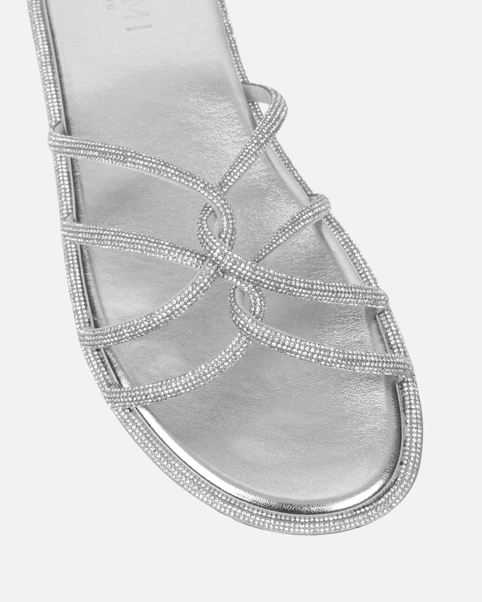 Edessa Silver Metallic Diamante Flat Sandals