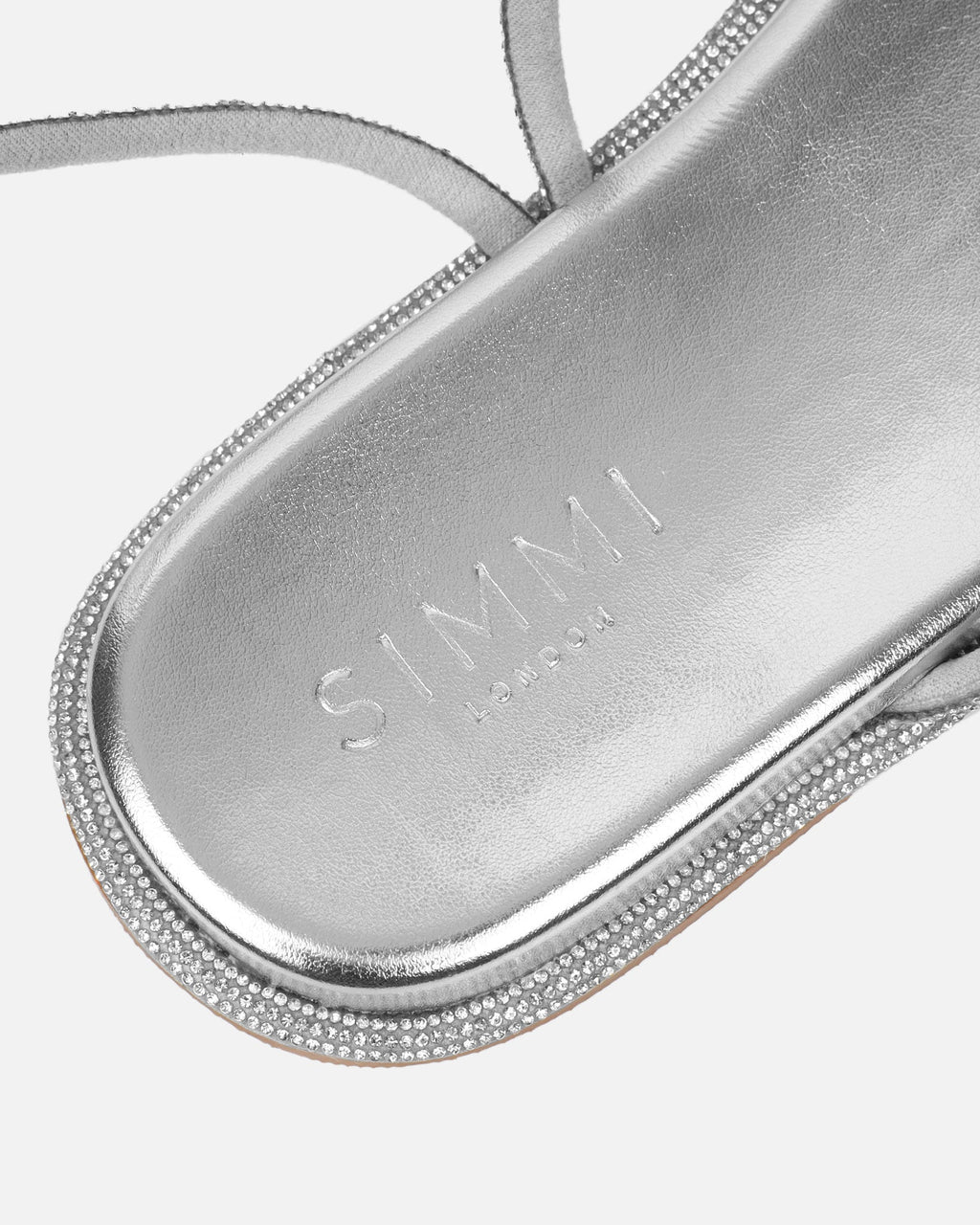 Ede Silver Metallic Diamante Toe Loop Sandals