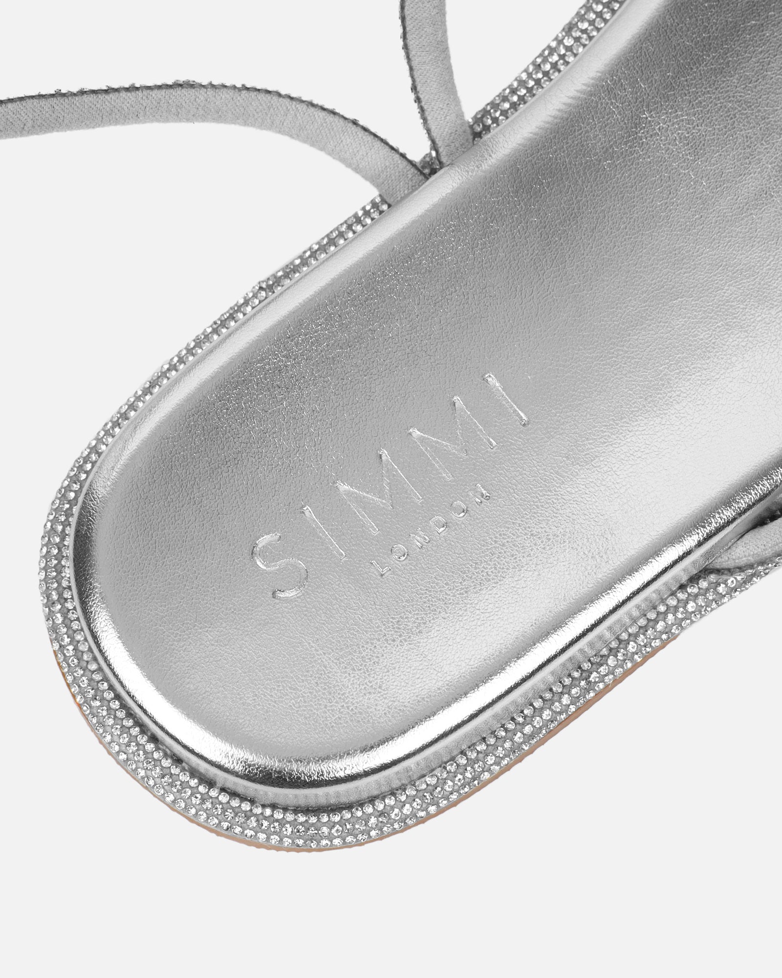 Ede Silver Metallic Diamante Toe Loop Sandals