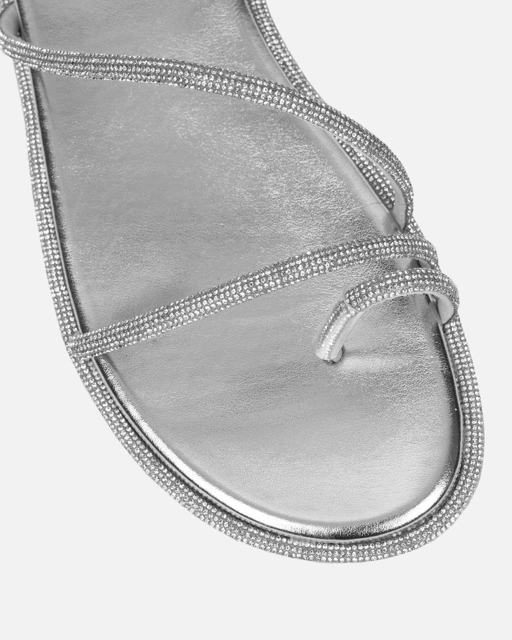 Ede Silver Metallic Diamante Toe Loop Sandals