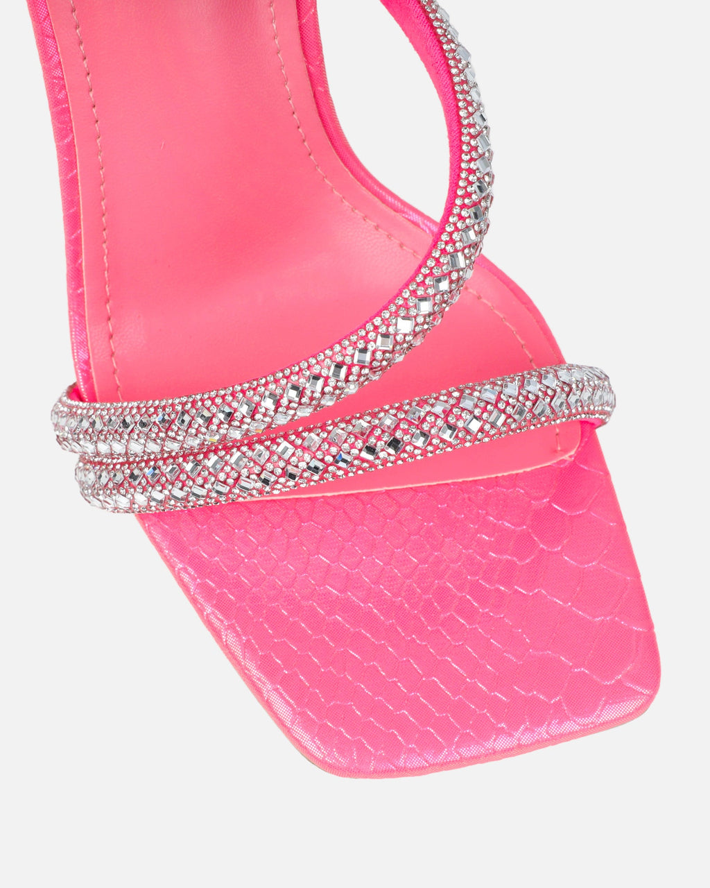 Elanaa Pink Snake Faux Effect Diamante Block Heeled Sandals