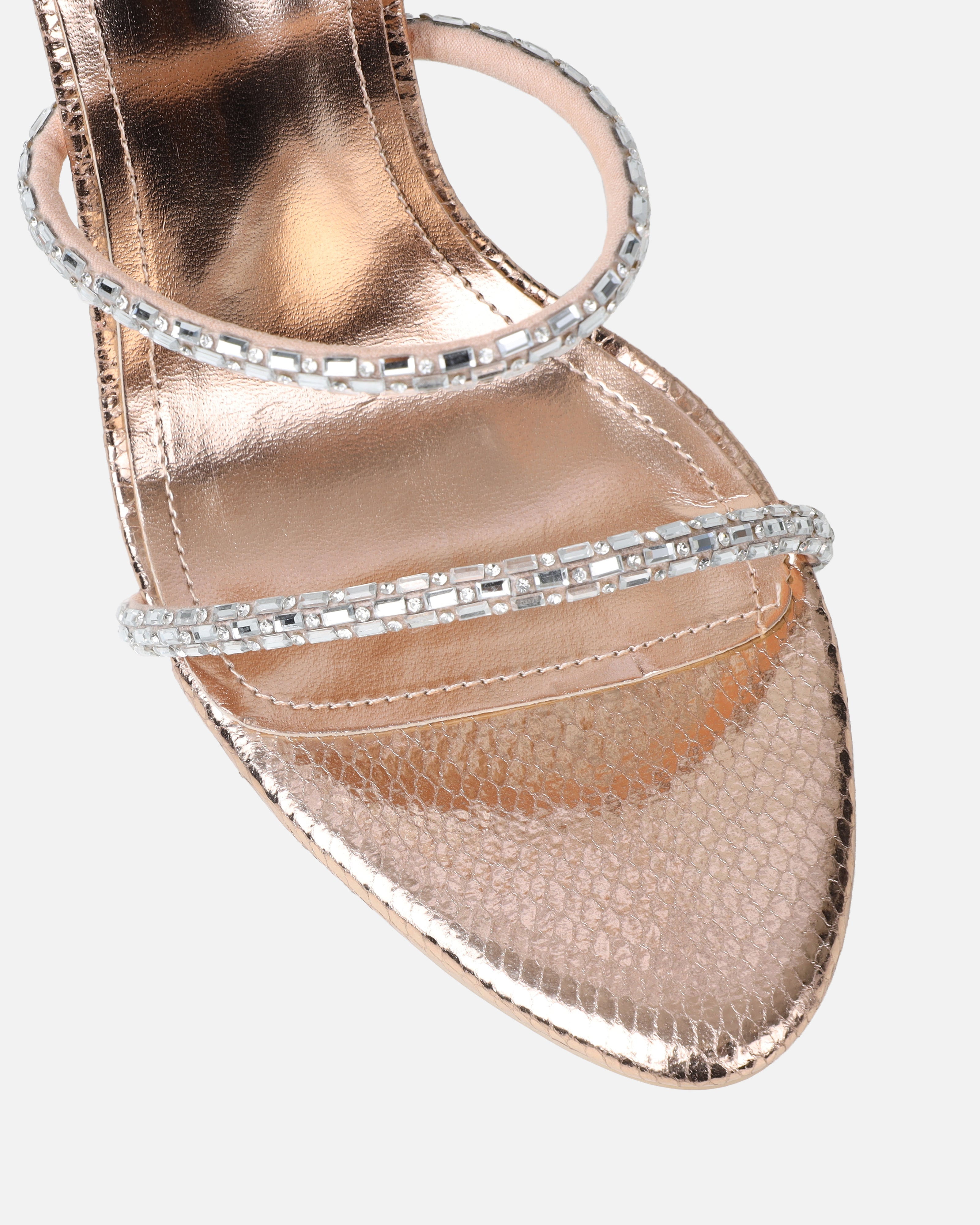 Elba Rose Gold Snake Effect Diamante Heeled Sandals