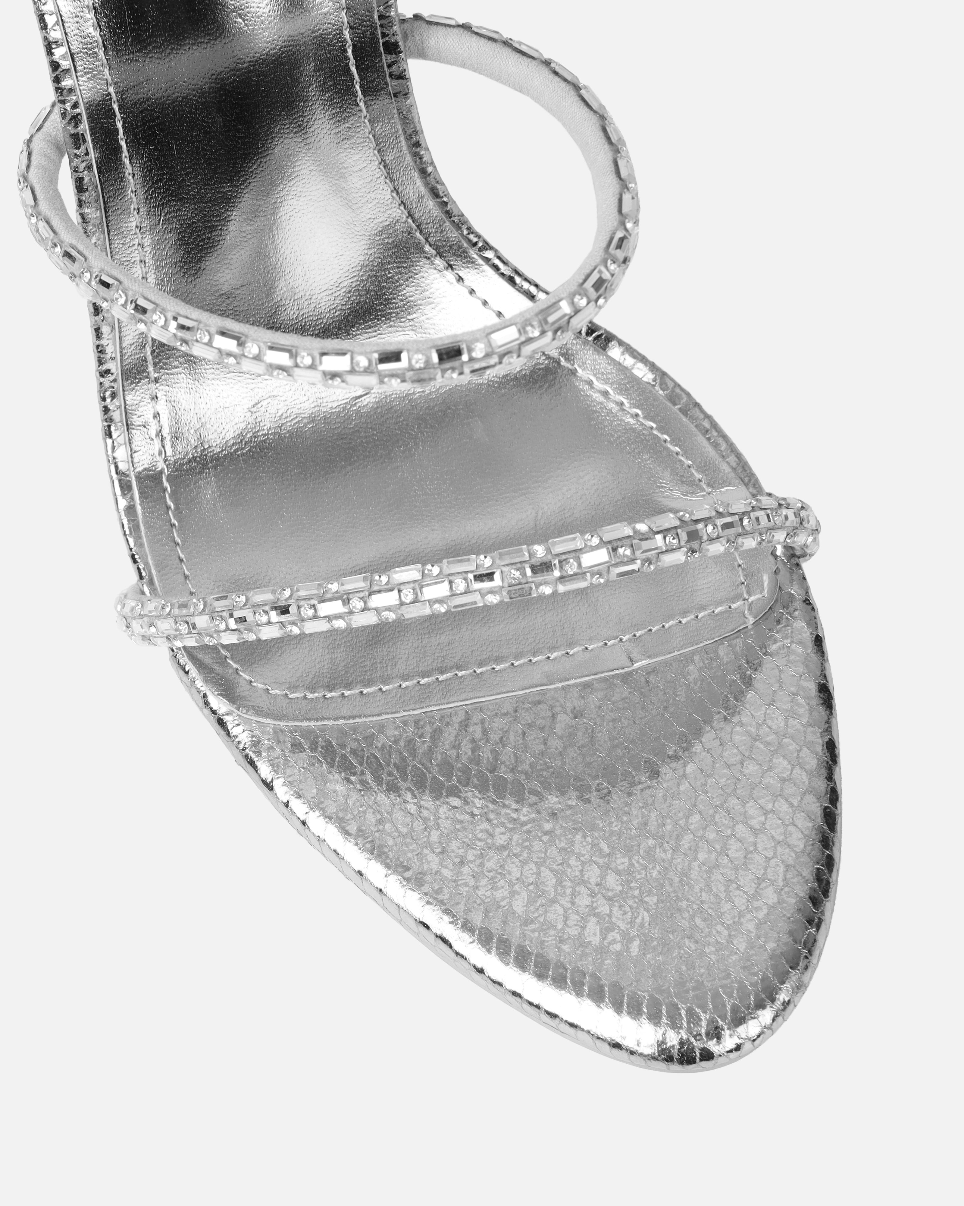 Elba Silver Snake Effect Diamante Heeled Sandals