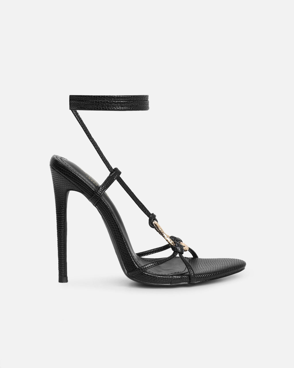 Elous Black Snake Gold Detail Heeled Sandals