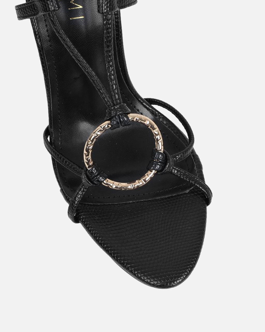 Elous Black Snake Gold Detail Heeled Sandals