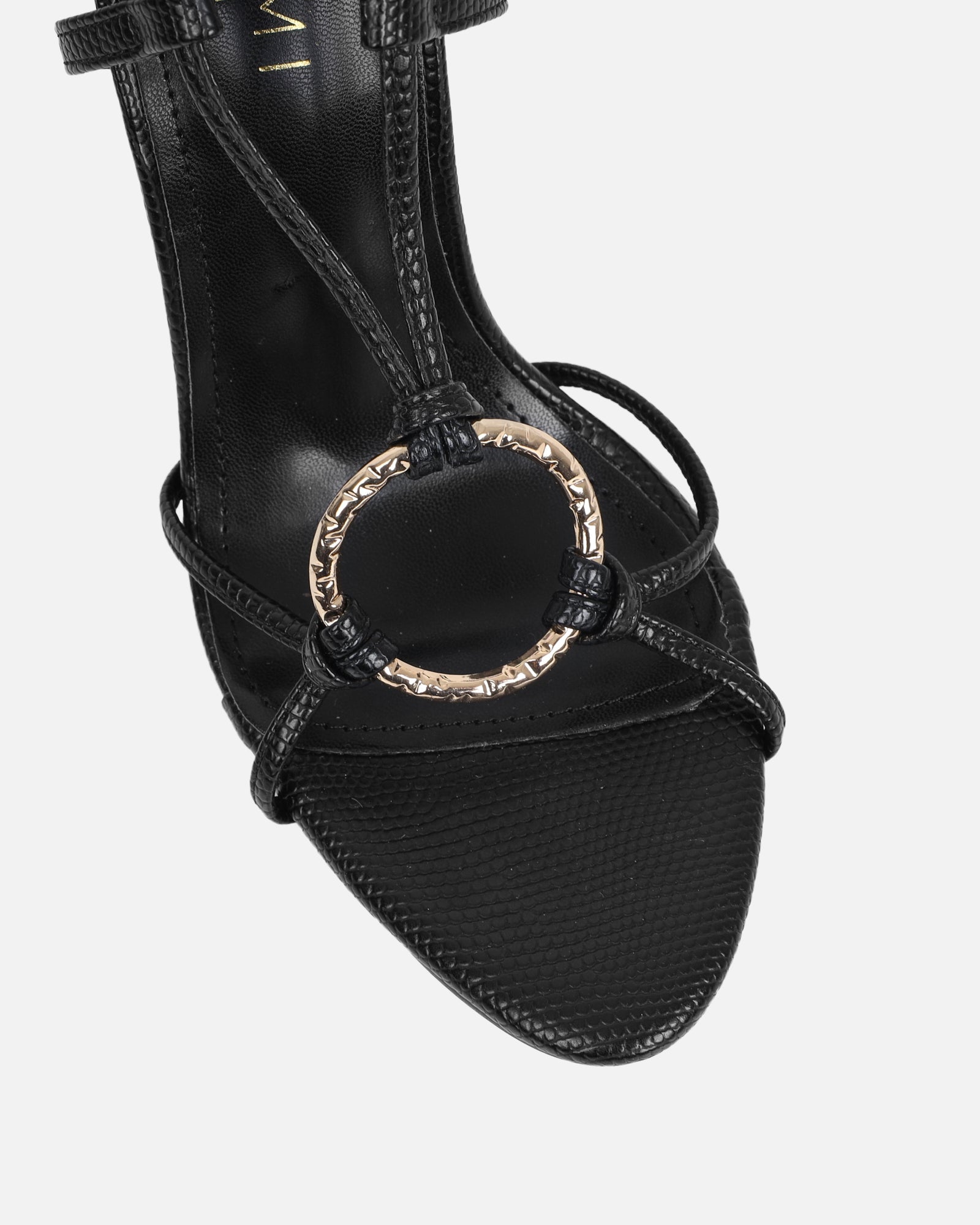Elous Black Snake Gold Detail Heeled Sandals
