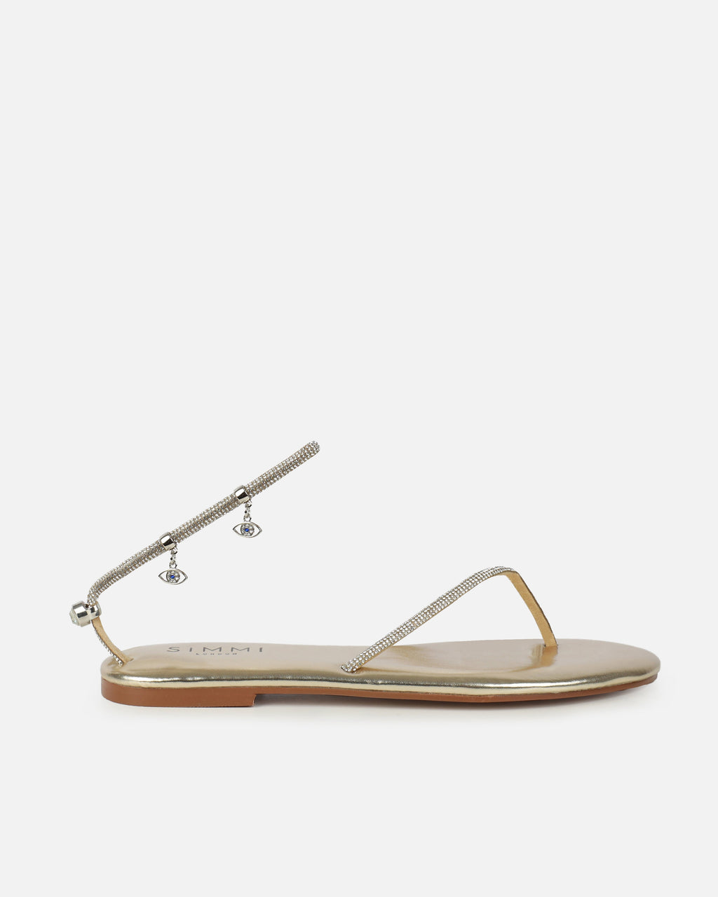 Dakoa Gold Metallic Evil Eye Charm Flat Sandals
