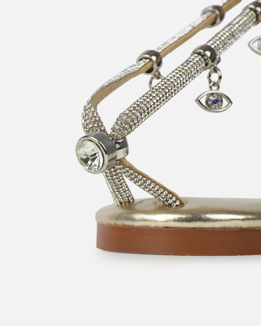 Dakoa Gold Metallic Evil Eye Charm Flat Sandals