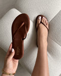 Elmas Chocolate Brown Satin Toe Post Sandals