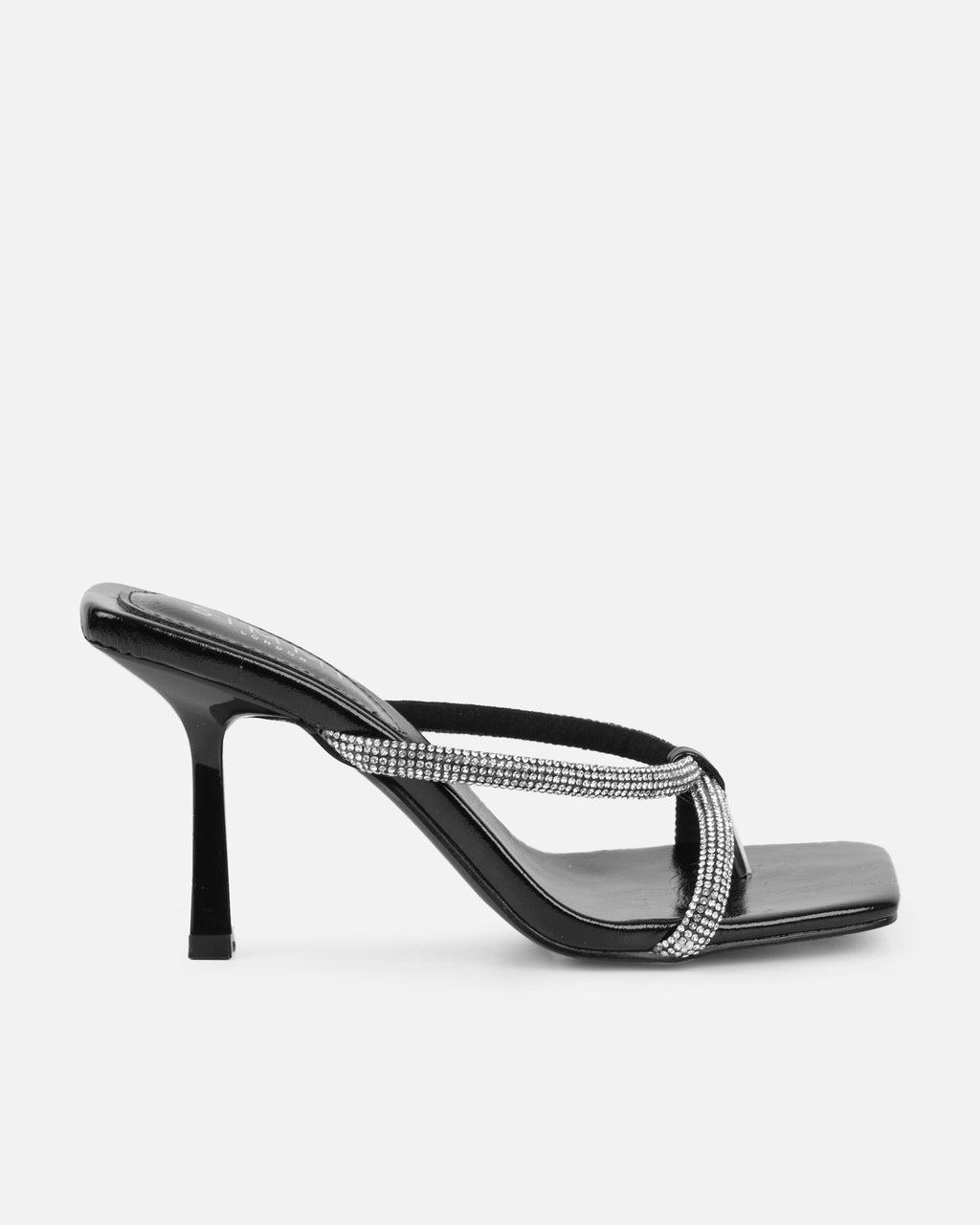 Emmie Black Patent Diamante Toe Thong Sandals