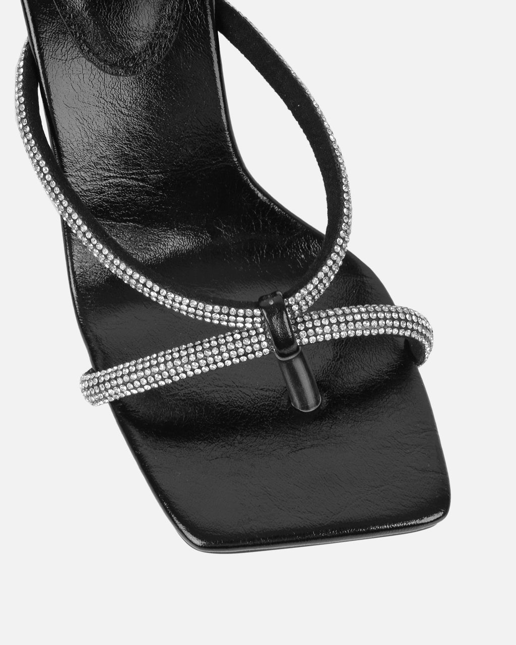 Emmie Black Patent Diamante Toe Thong Sandals