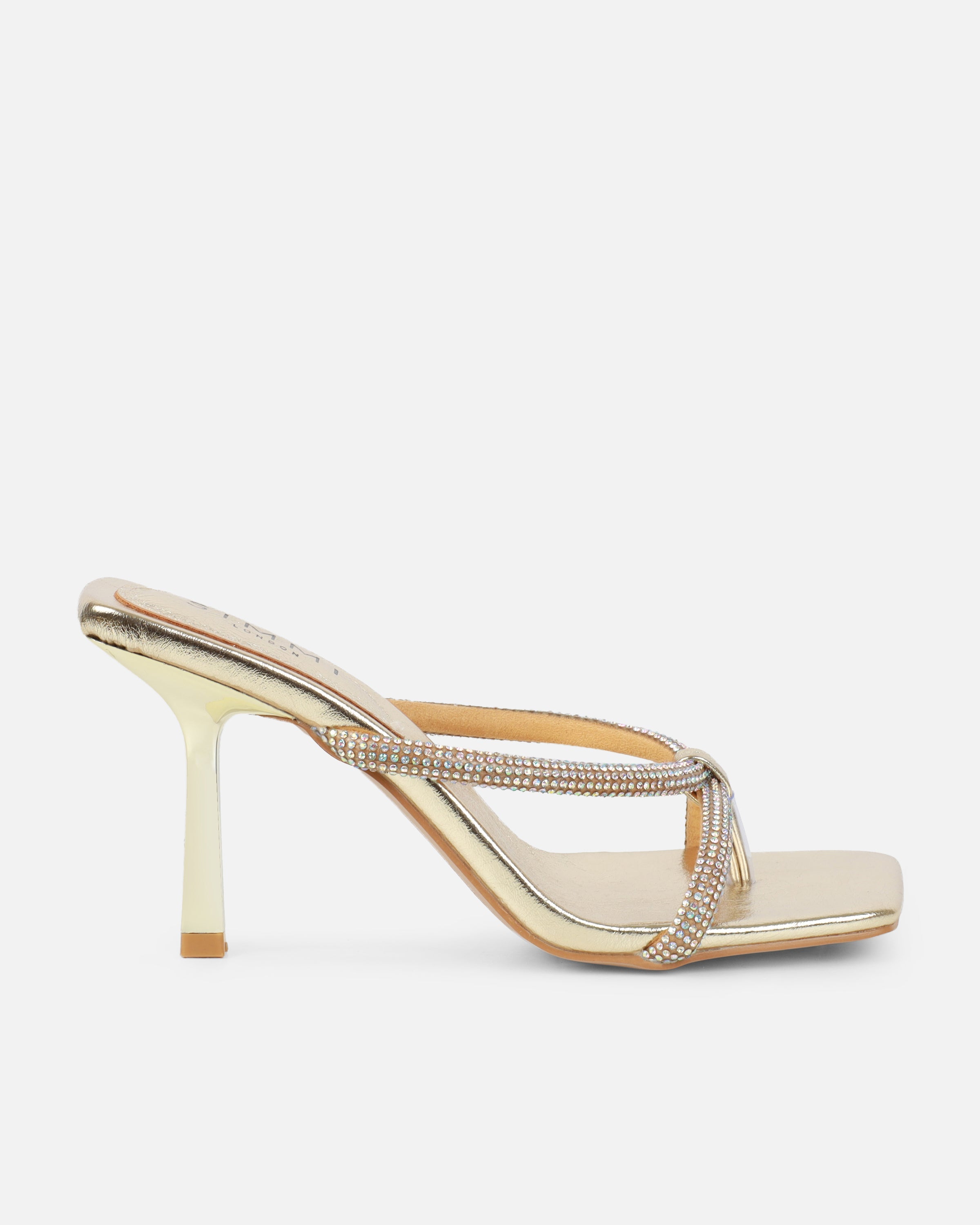 Emmie Gold Metallic Diamante Toe Thong Sandals