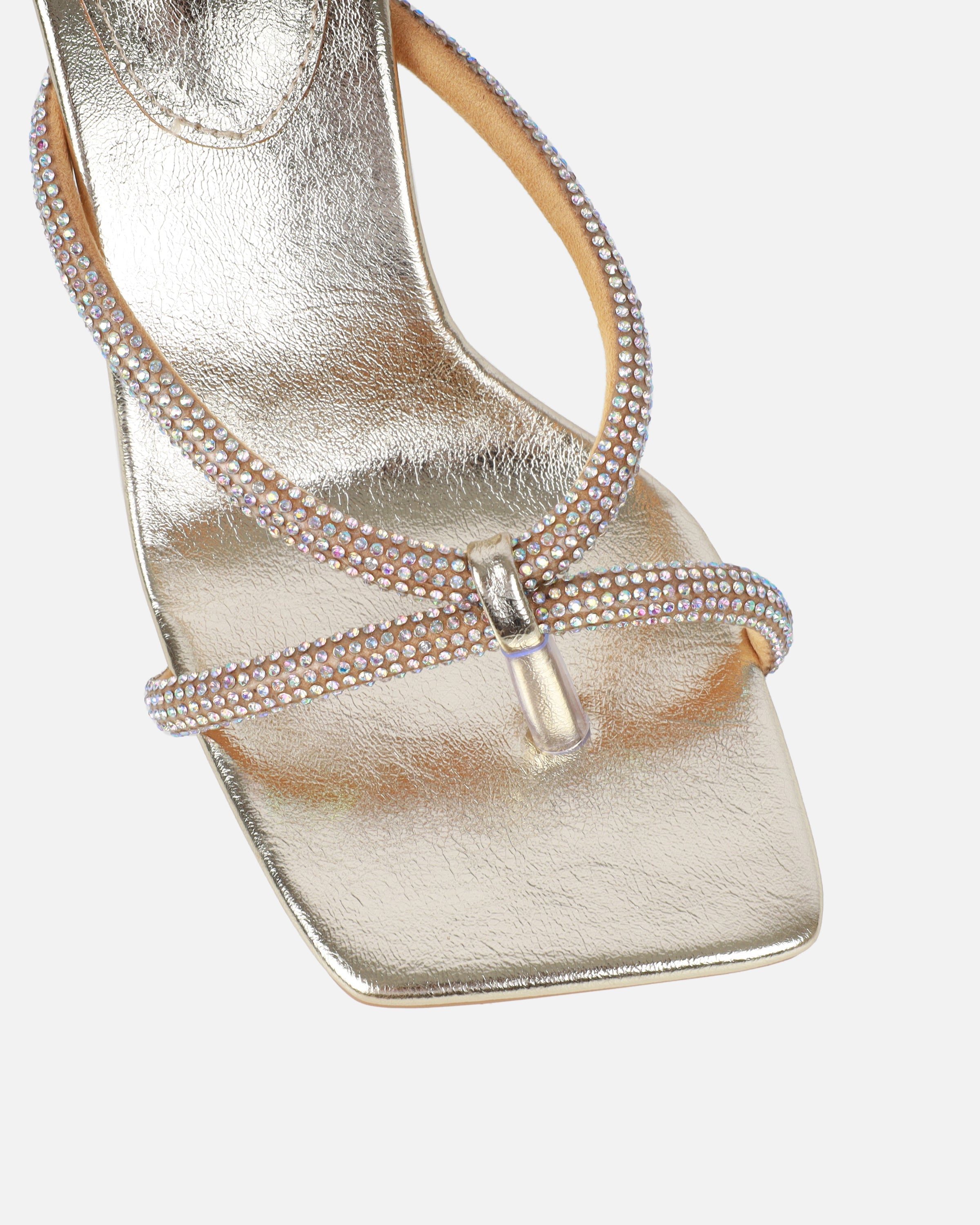 Emmie Gold Metallic Diamante Toe Thong Sandals