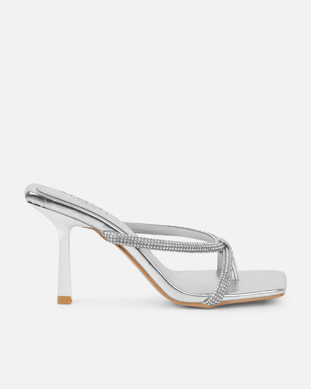Emmie Silver Metallic Diamante Toe Thong Sandals