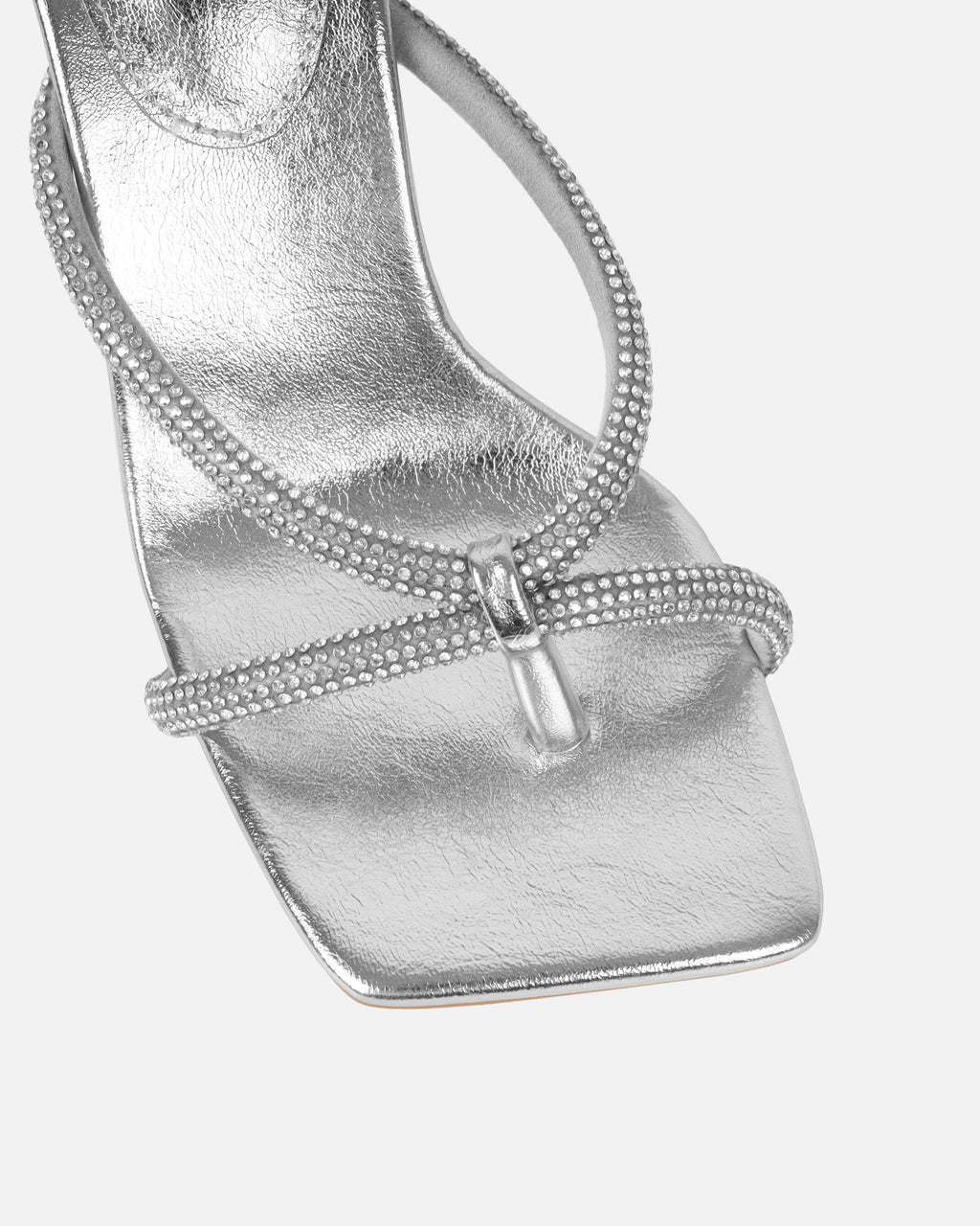 Emmie Silver Metallic Diamante Toe Thong Sandals