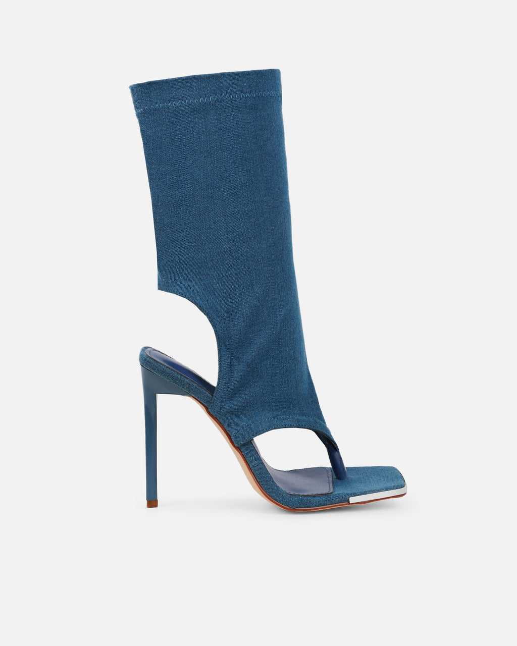 Senya Blue Denim Toe Thong Heeled Boots