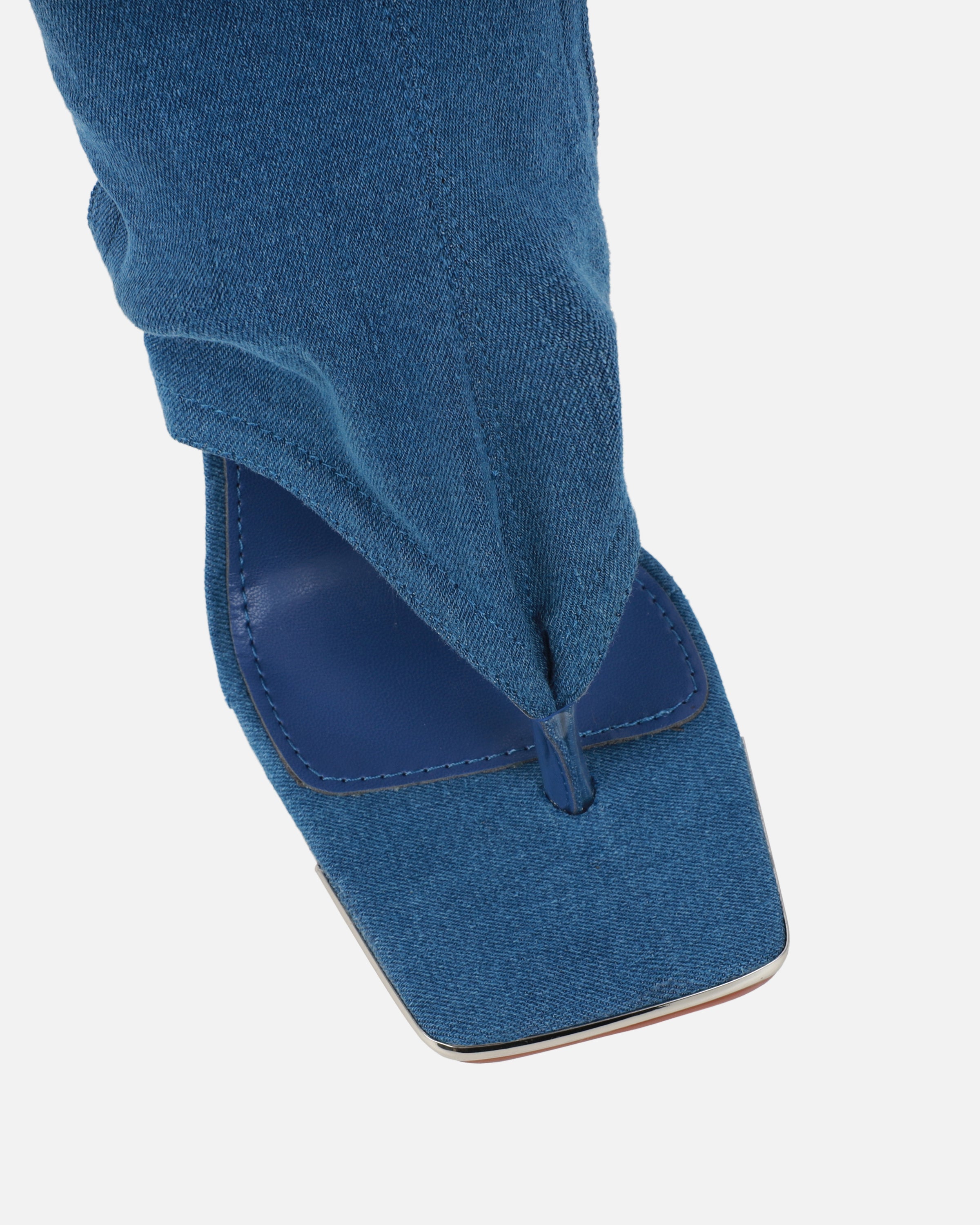 Senya Blue Denim Toe Thong Heeled Boots