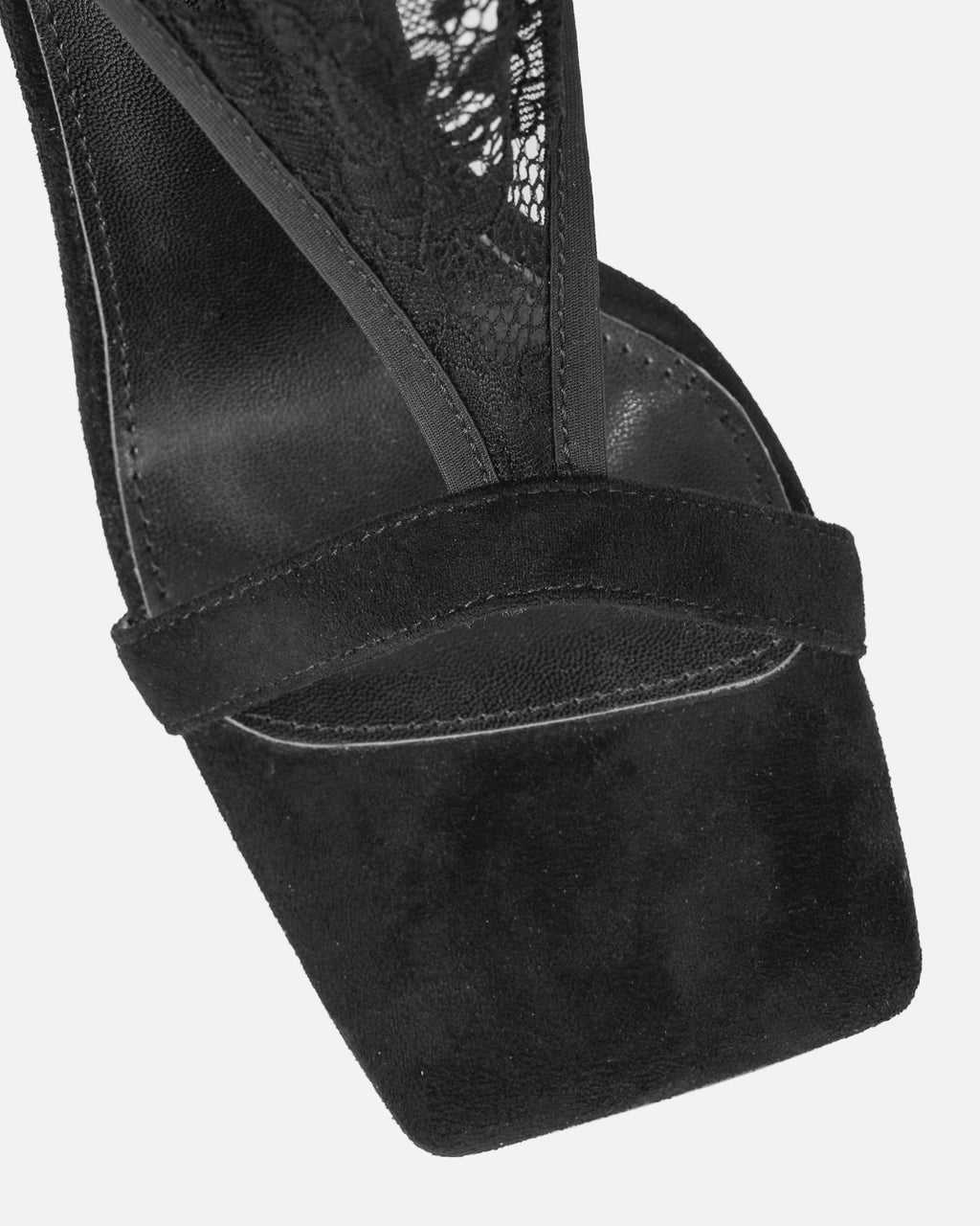 Venya Black Lace Toe Thong Heeled Sandals