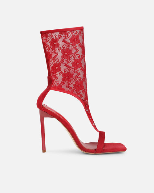 Venya Dark Red Lace Toe Thong Heeled Sandals