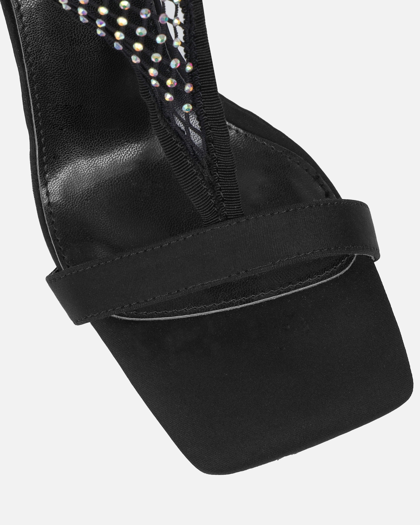 Venyi Black Toe Thong Diamante Mesh Heeled Sandals