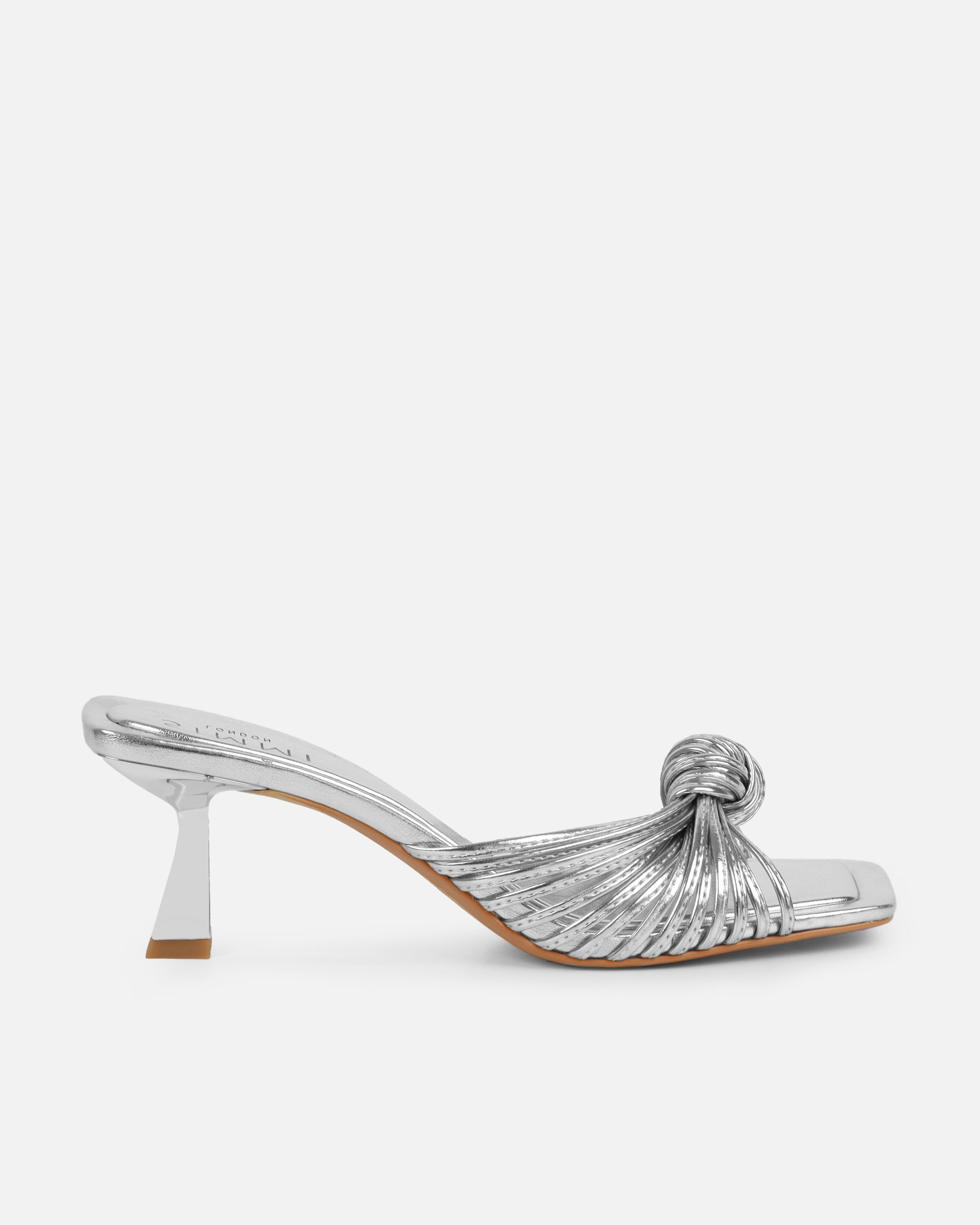 Erina Silver Metallic Knot Detail Mules