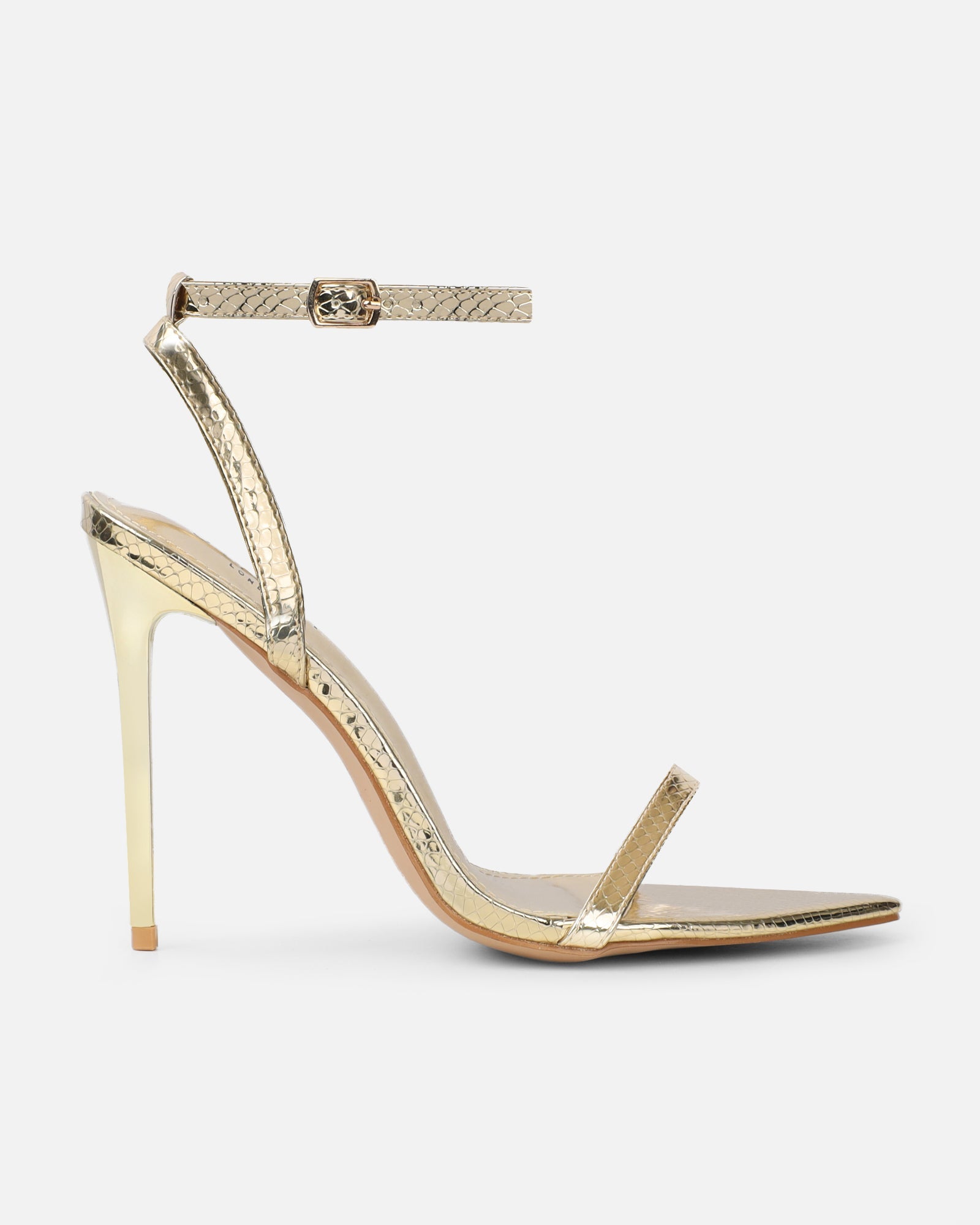 Estafaniaa Gold Snake Stiletto Sandals