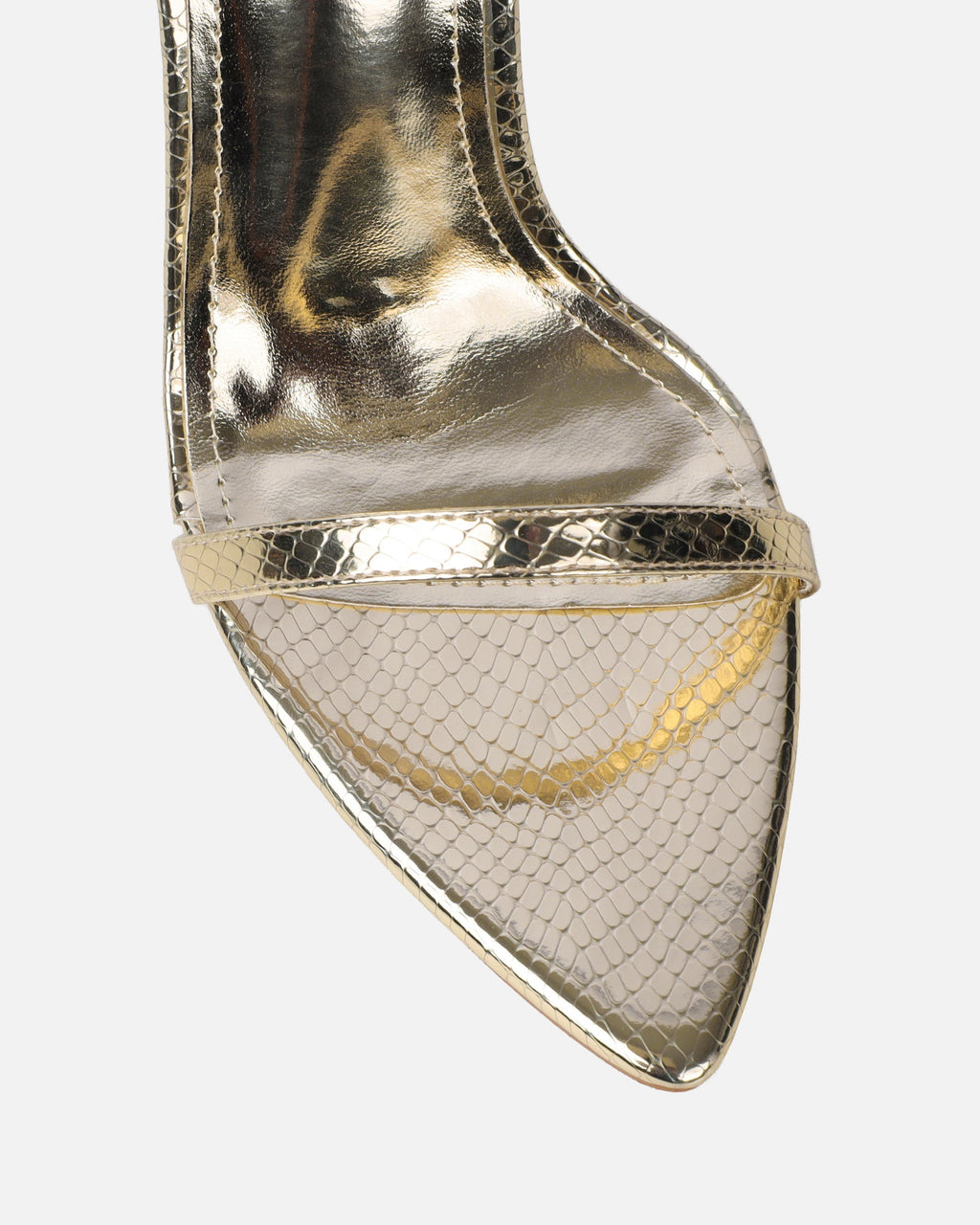 Estafaniaa Gold Snake Stiletto Sandals