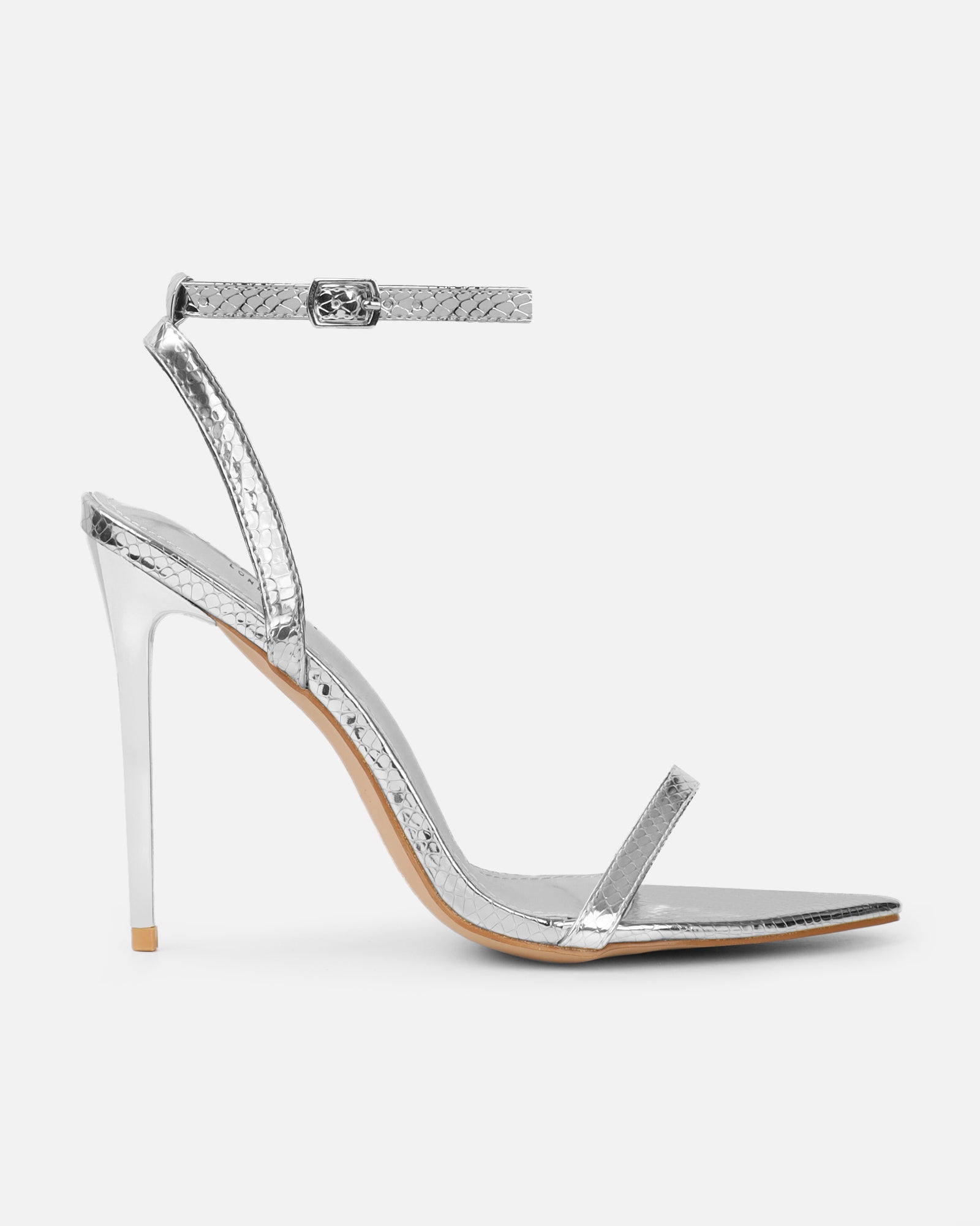 Estafaniaa Silver Snake Stiletto Sandals