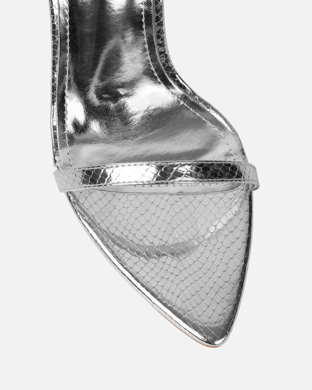 Estafaniaa Silver Snake Stiletto Sandals