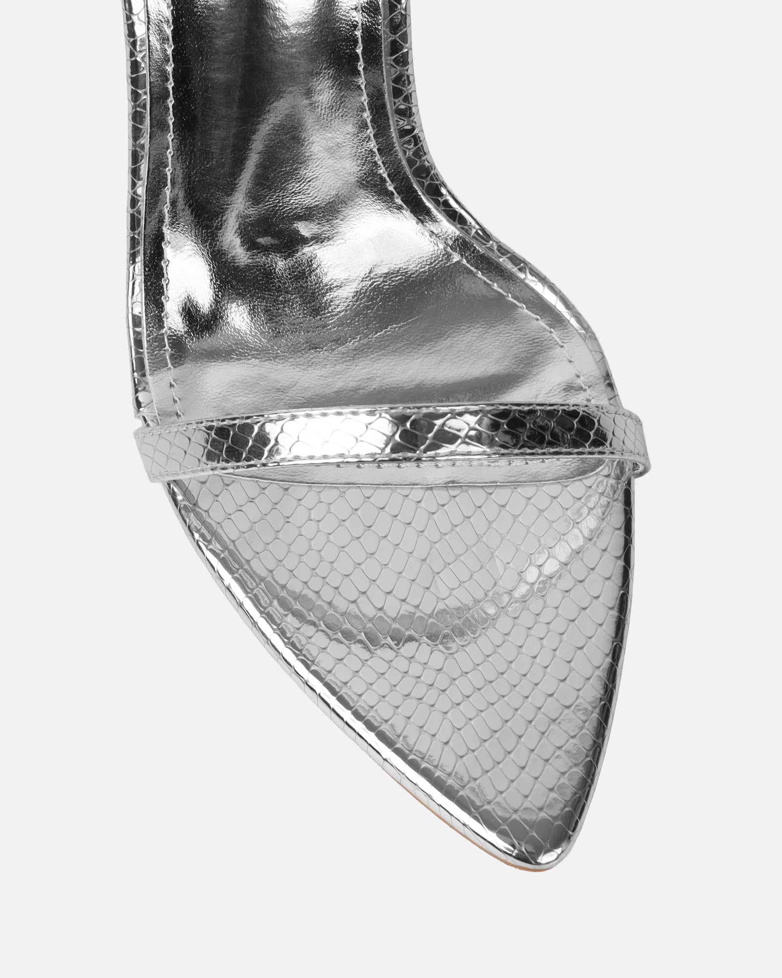 Estafaniaa Silver Snake Stiletto Sandals
