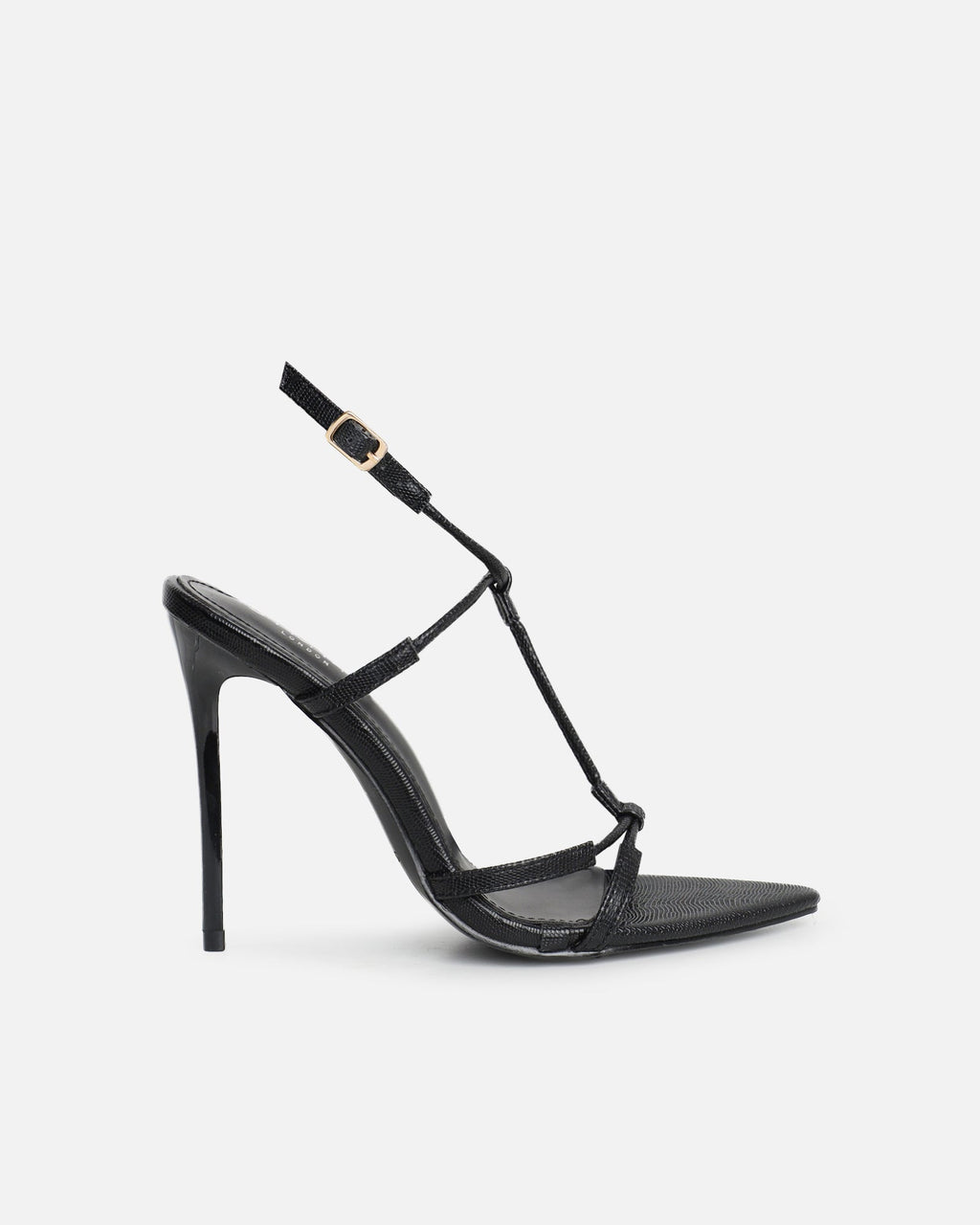 Evara Black Lizard Strappy Heeled Sandals