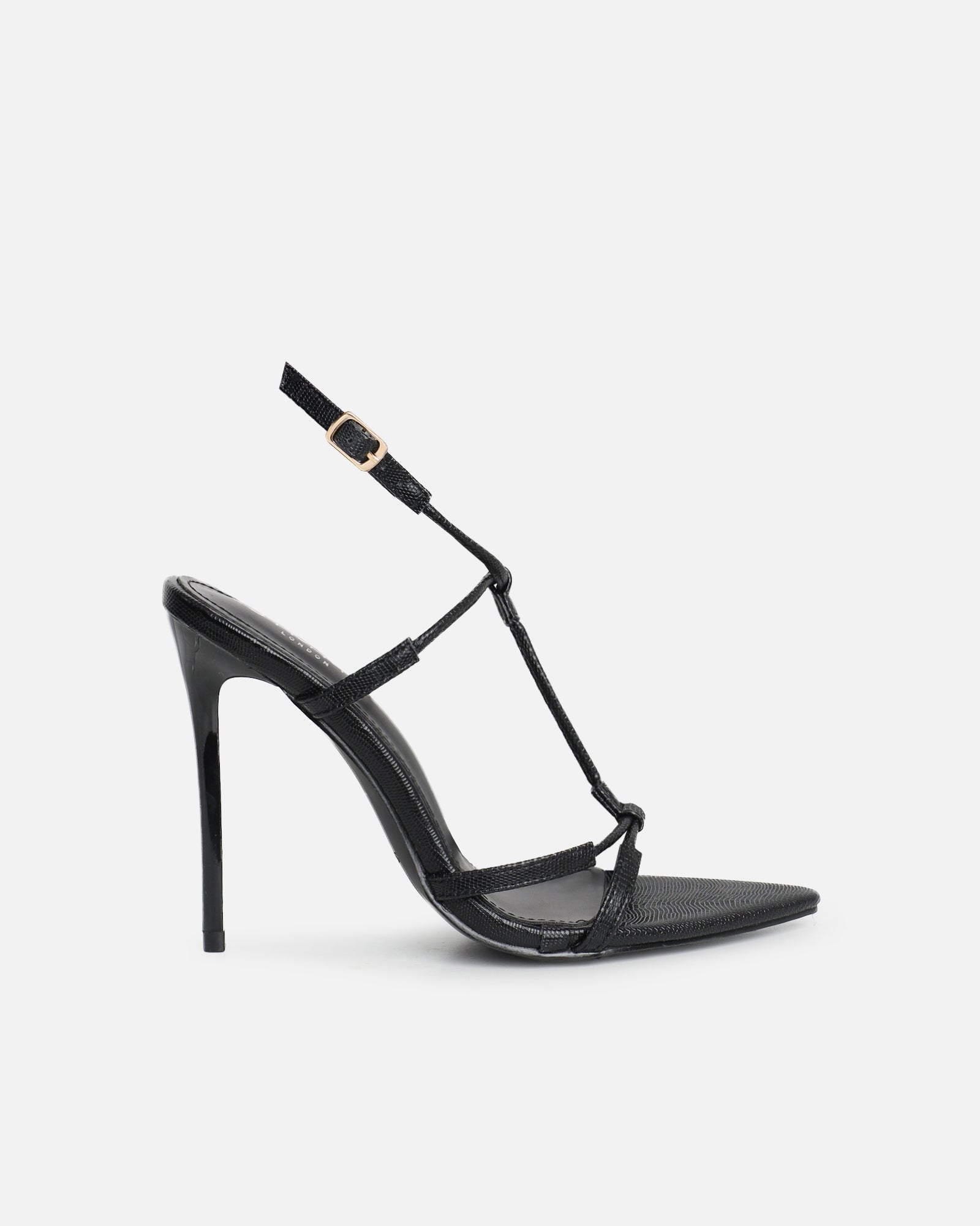 Evara Black Lizard Strappy Heeled Sandals