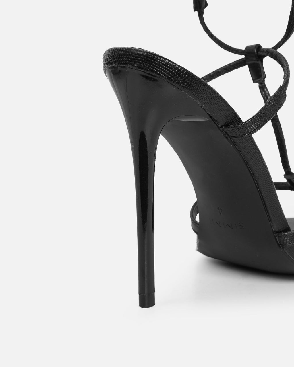 Evara Black Lizard Strappy Heeled Sandals
